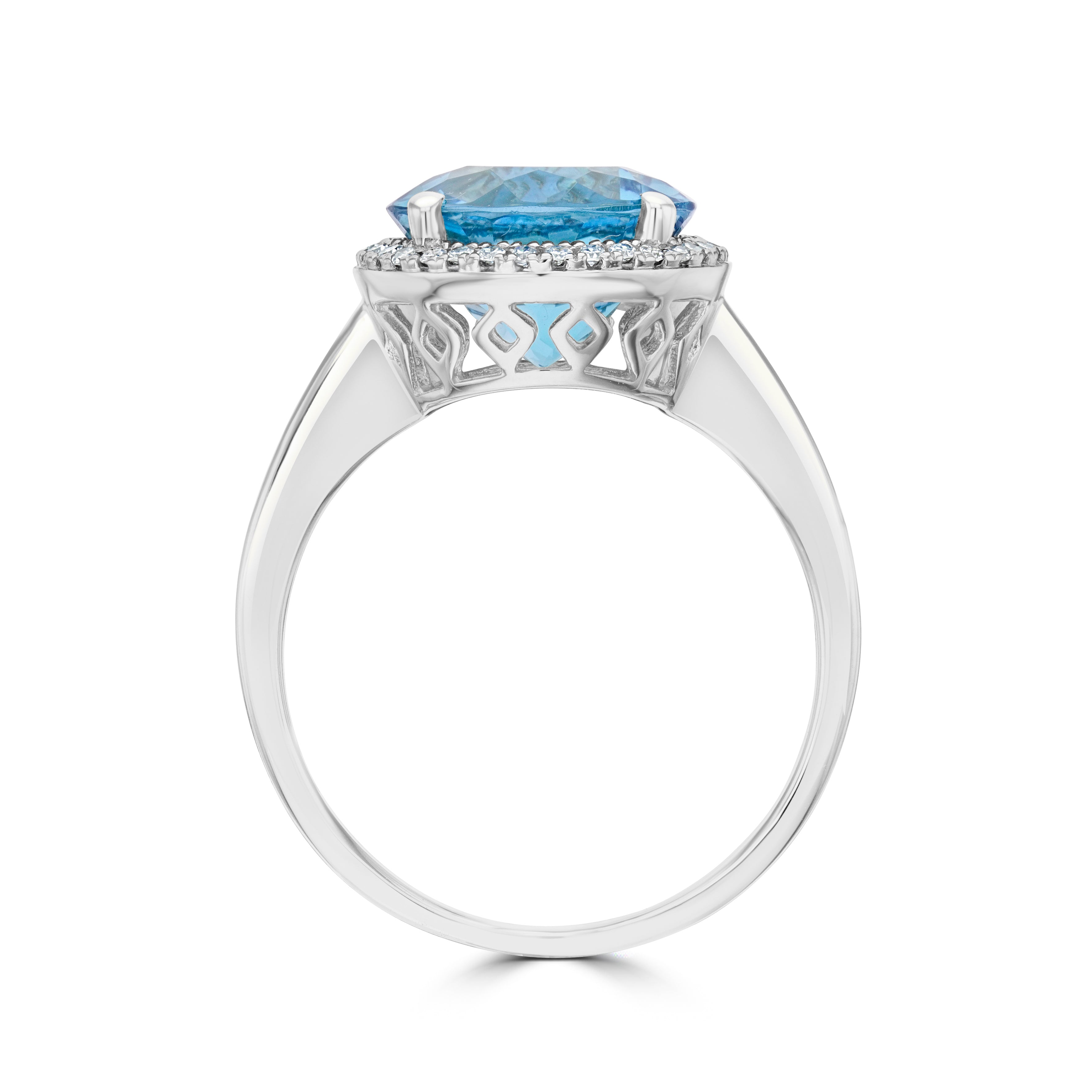 9ct White Gold 10mm Round Swiss Blue Topaz & Diamond Cluster Ring