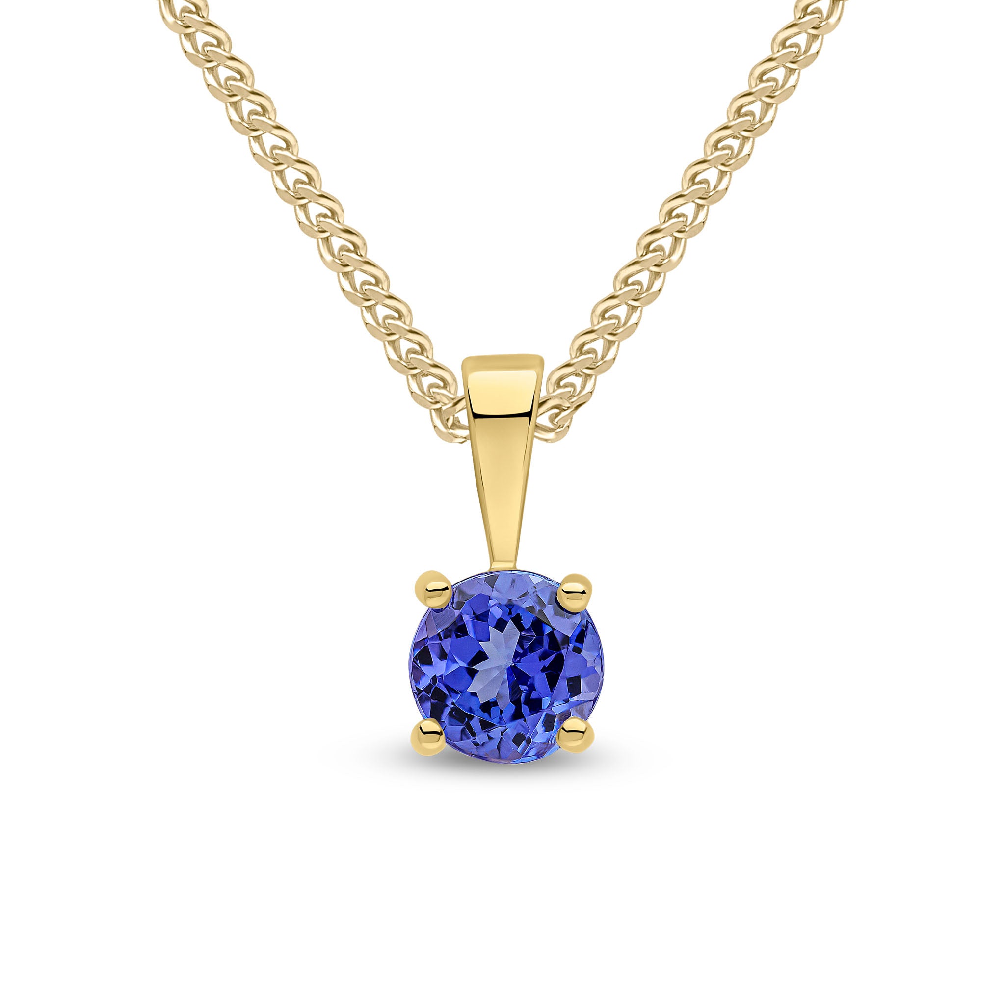 9ct yellow gold 5mm Round Tanzanite 4 Claw Pendant
