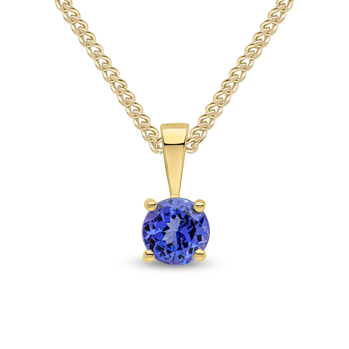 9ct Yellow Gold 5mm Round Tanzanite 4 Claw Pendant