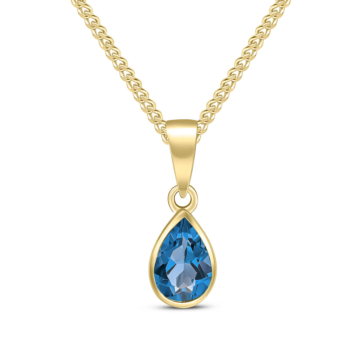 9ct Yellow Gold 7x5 Pear Shape London Blue Topaz Rubover Pendant