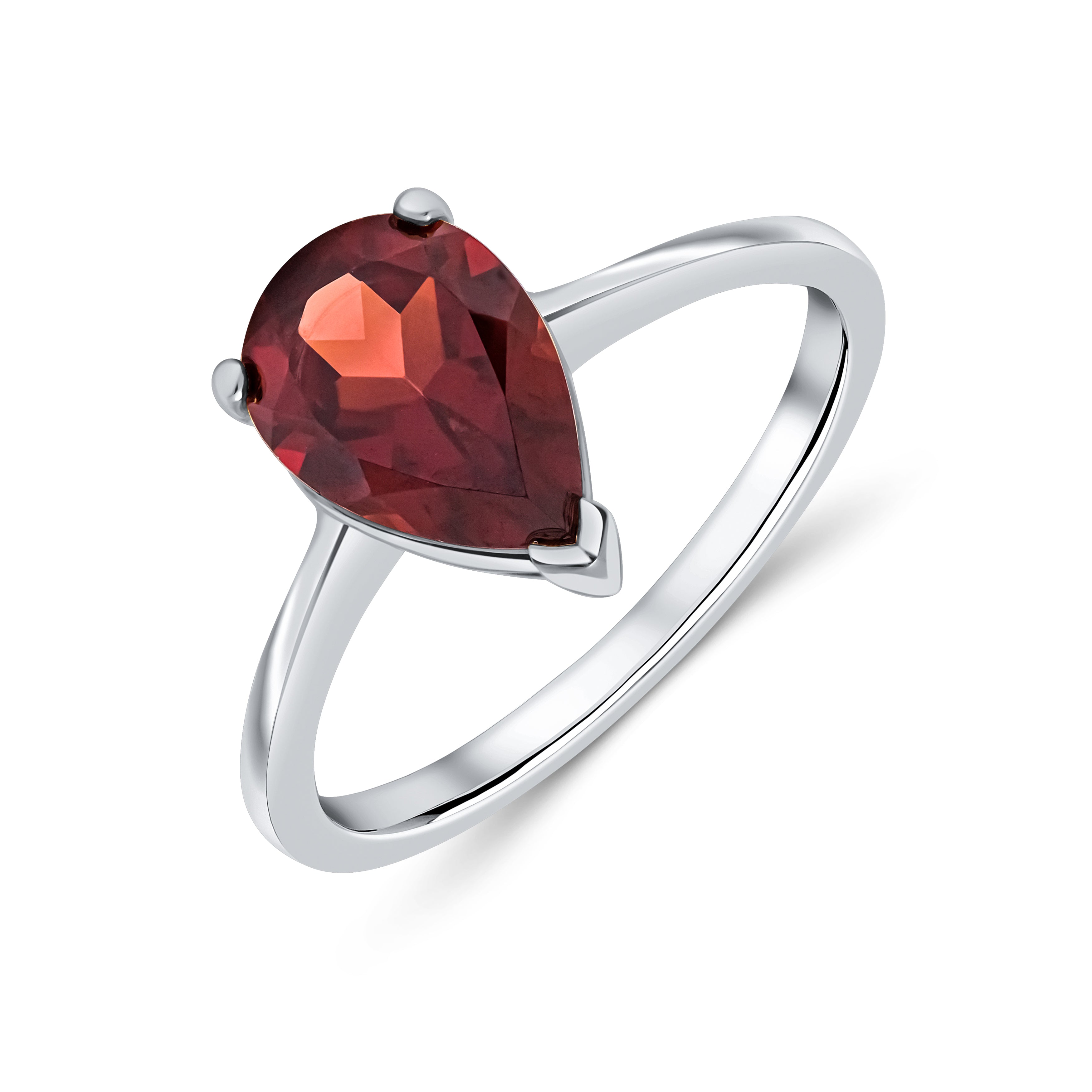 9ct White Gold 10x7mm Pear Shape Garnet Claw Single Stone Ring