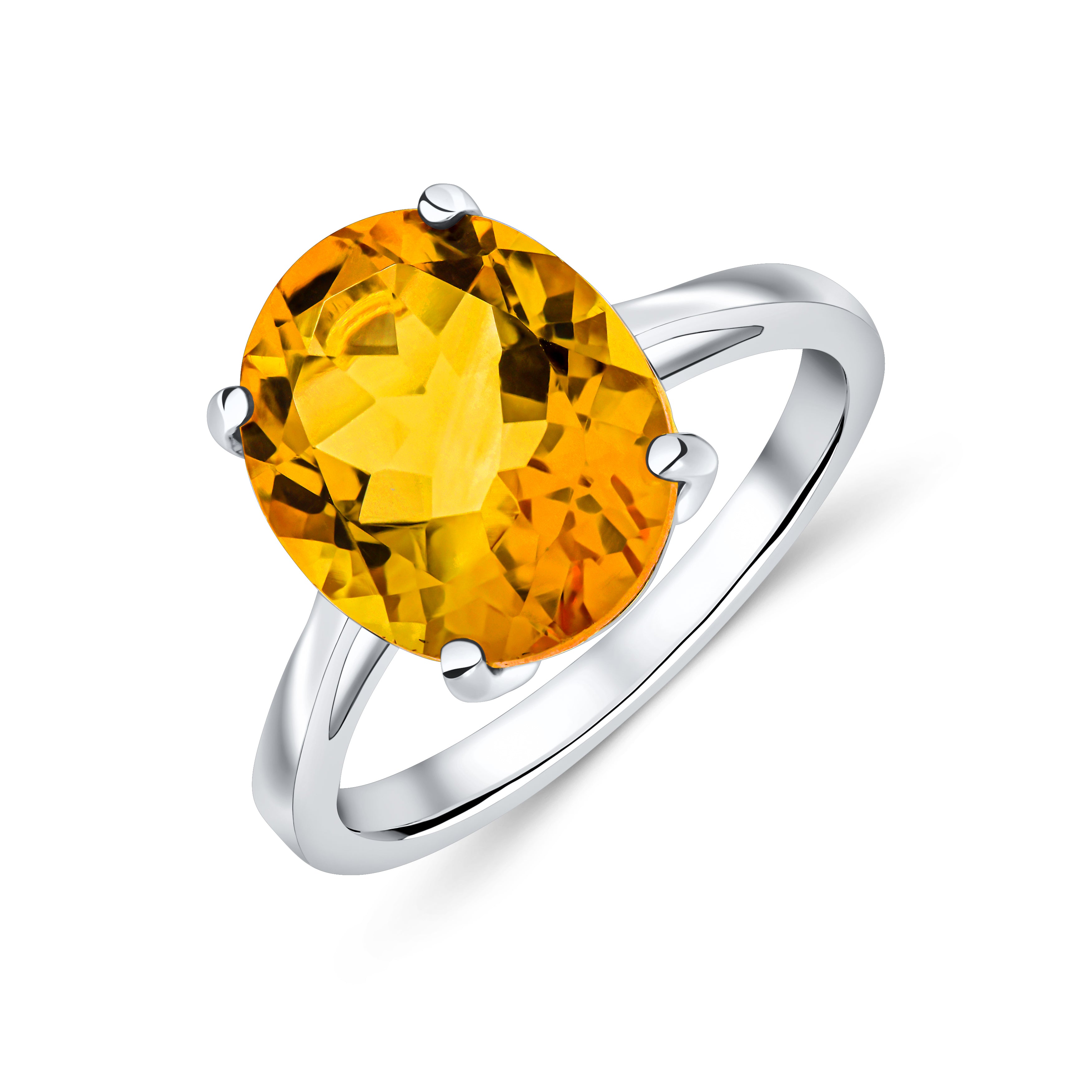 9ct White Gold 12x10mm Oval Citrine Claw Set Single Stone Ring
