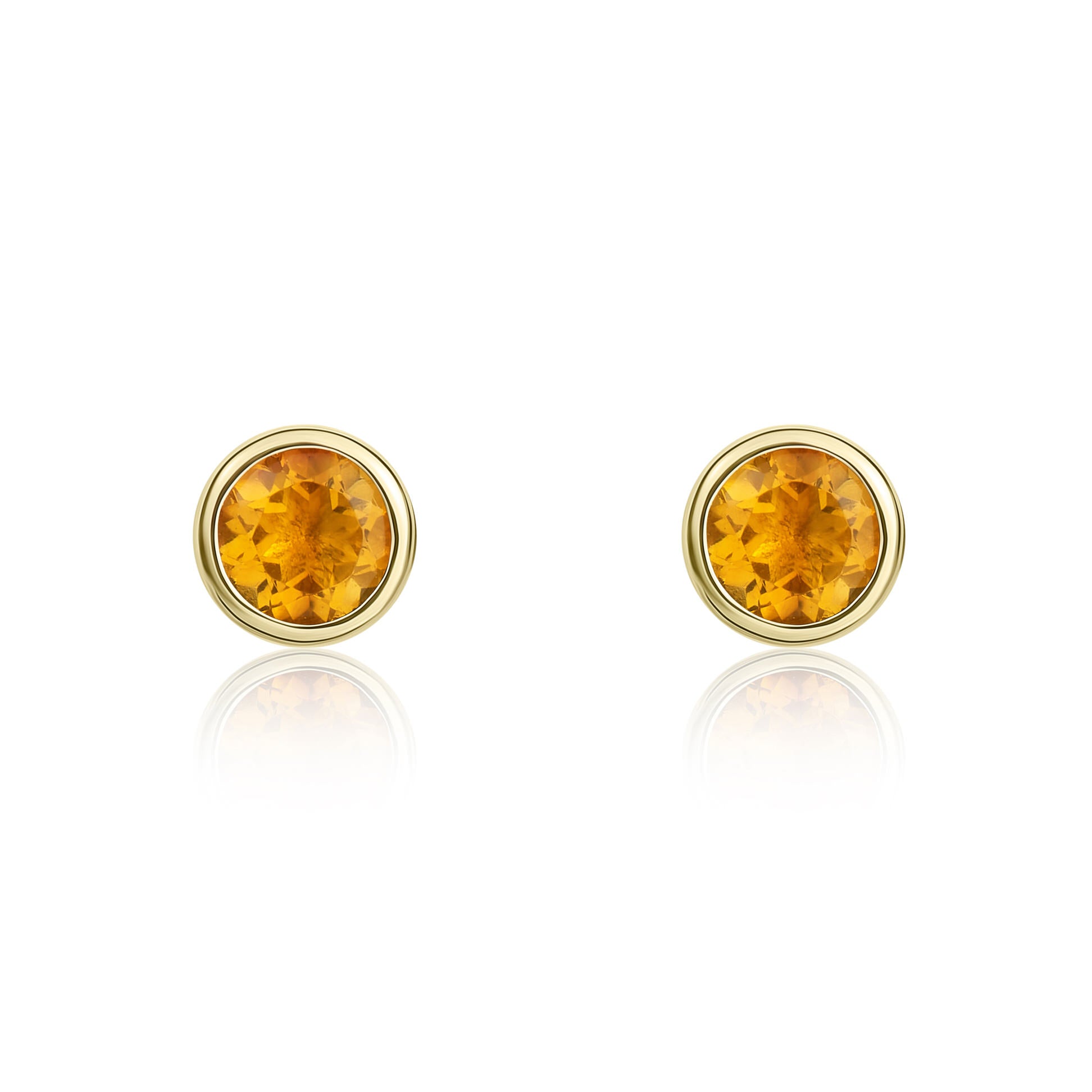 9ct yellow gold 3mm Round citrinerine rubover Stud Earrings