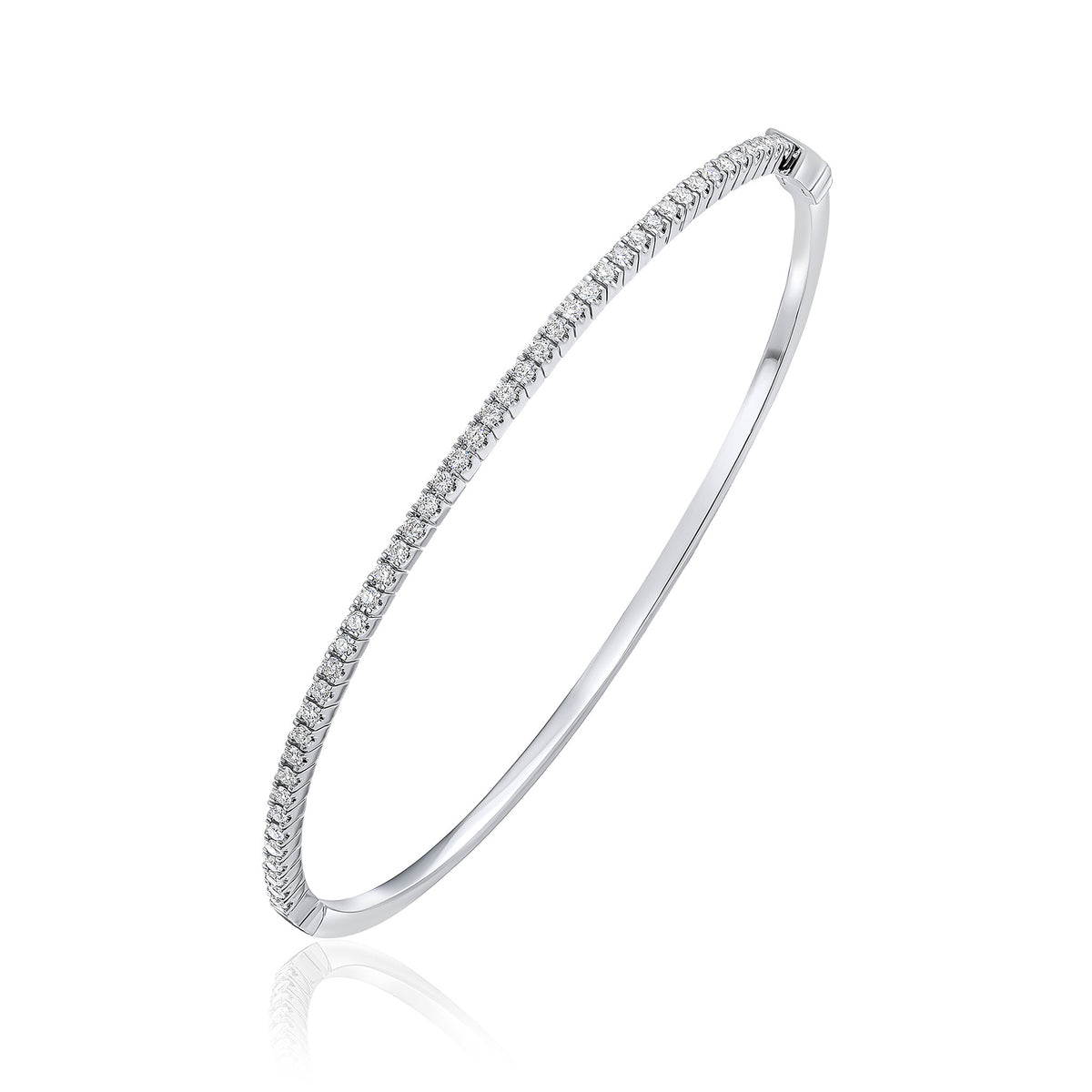 18ct White Gold Brilliant Cut Diamond Claw Set Hinged Bangle