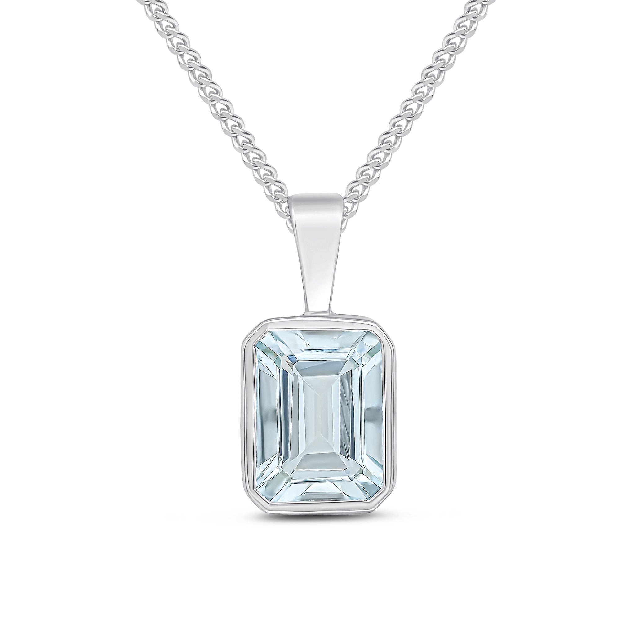 9ct White Gold 8x6 Octagon Aquamarine Rubover Pendant