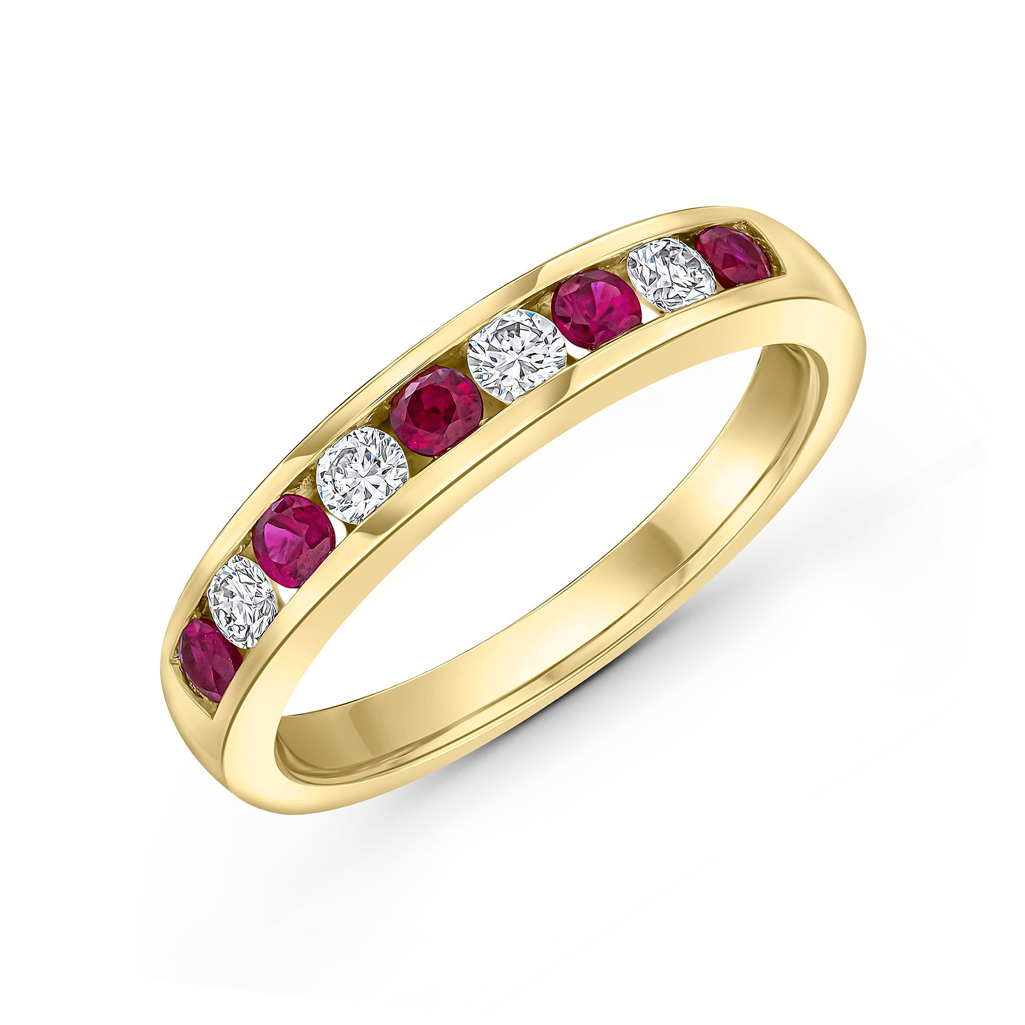 18ct Yellow Gold Round Ruby and Diamond Channel Set 9 Stone Eternity Ring