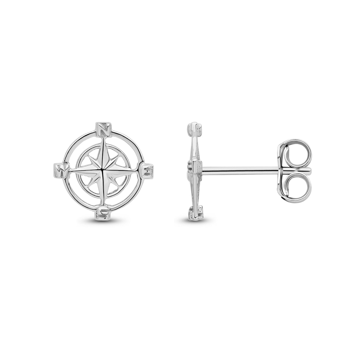 9ct White Gold Nautical Wheel Stud Earrings