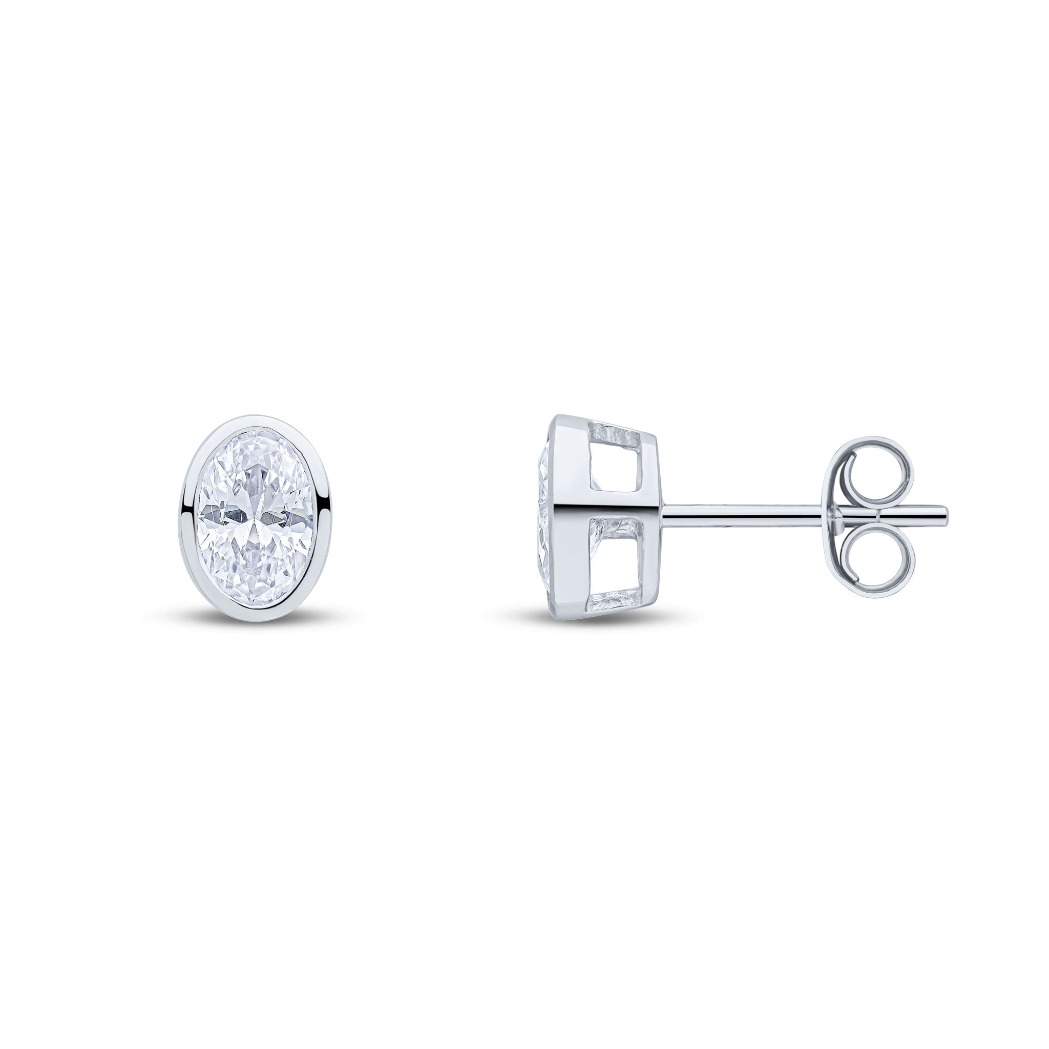 9ct white gold 6 x 4mm Oval cubic zirconia Rubover Stud Earrings