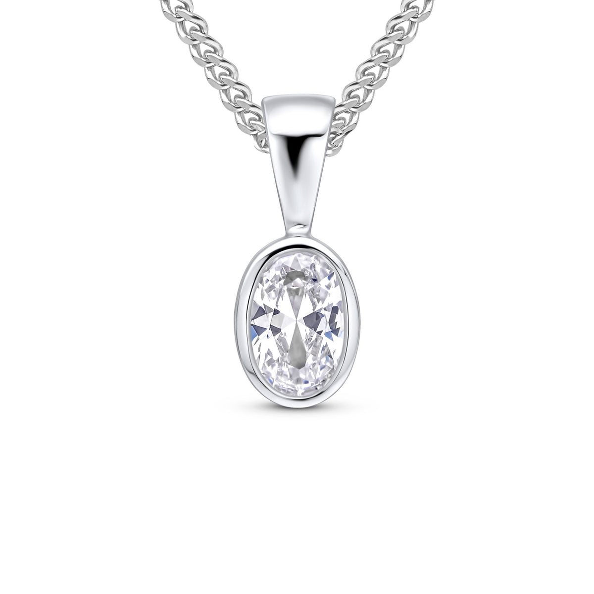 9ct White Gold 6x4 Oval CZ Rubover Pendant