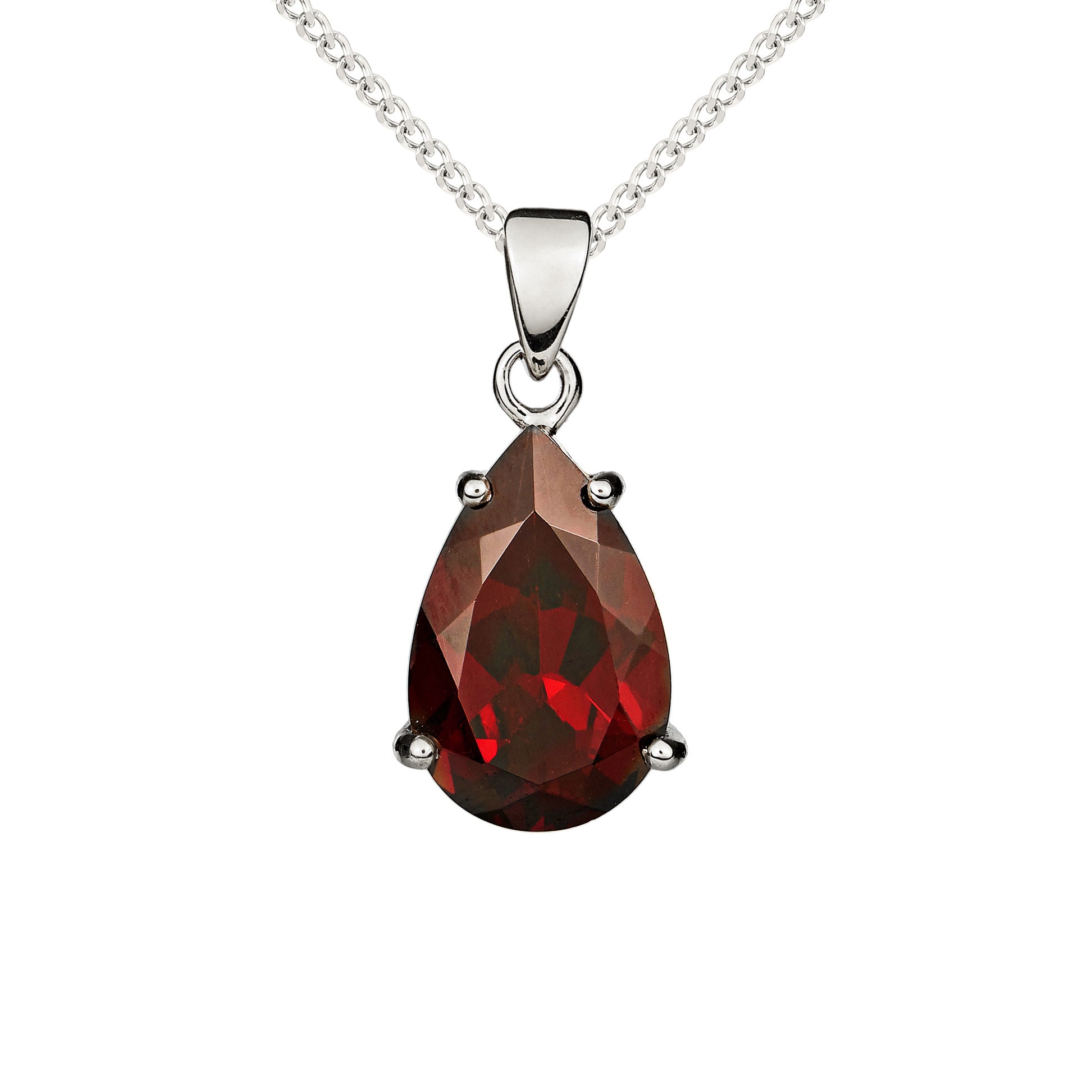 9ct White Gold 14x9 Pear Shape Garnet Claw Set Pendant