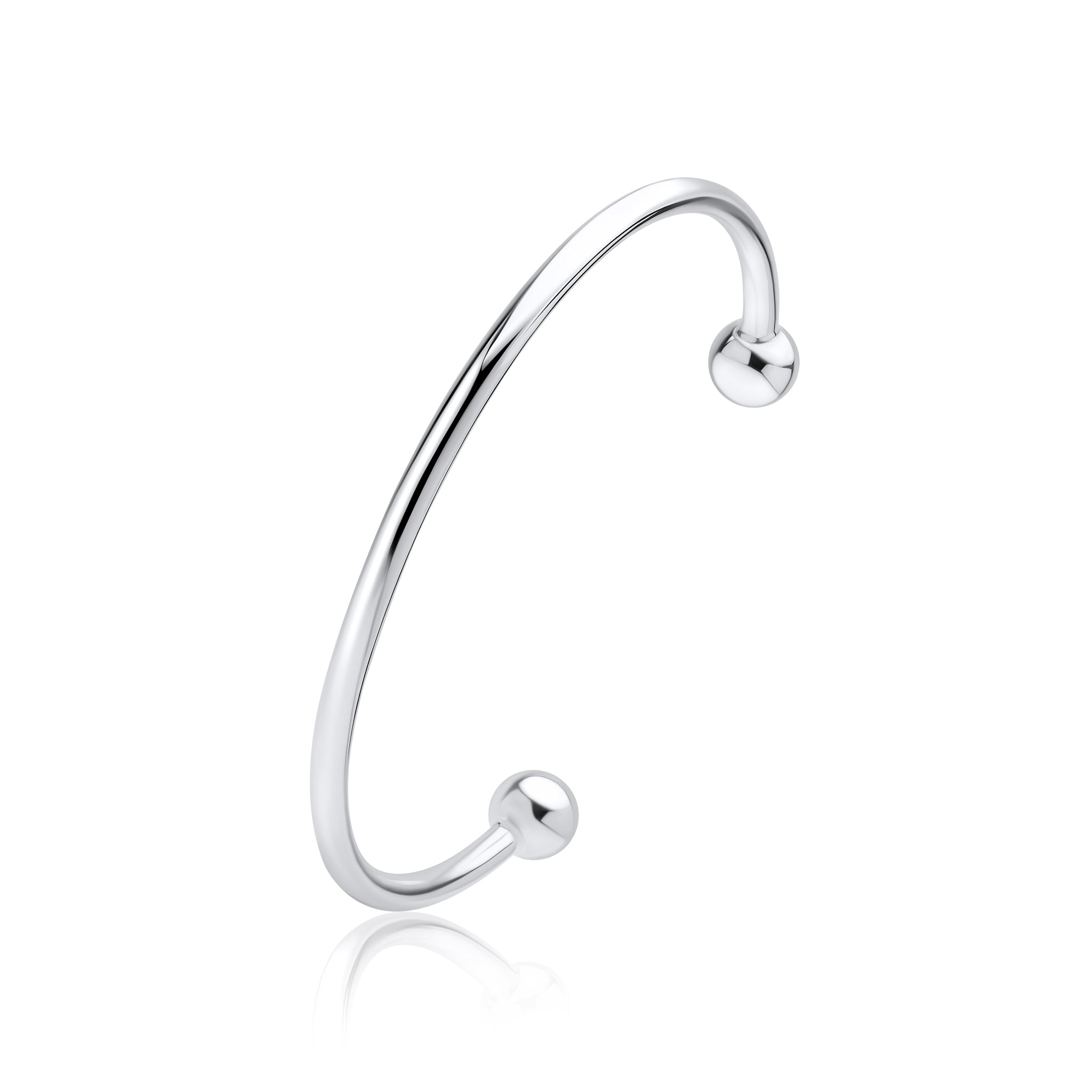 925 Sterling Silver Round Polished Torque Bangle with 8mm End Beads