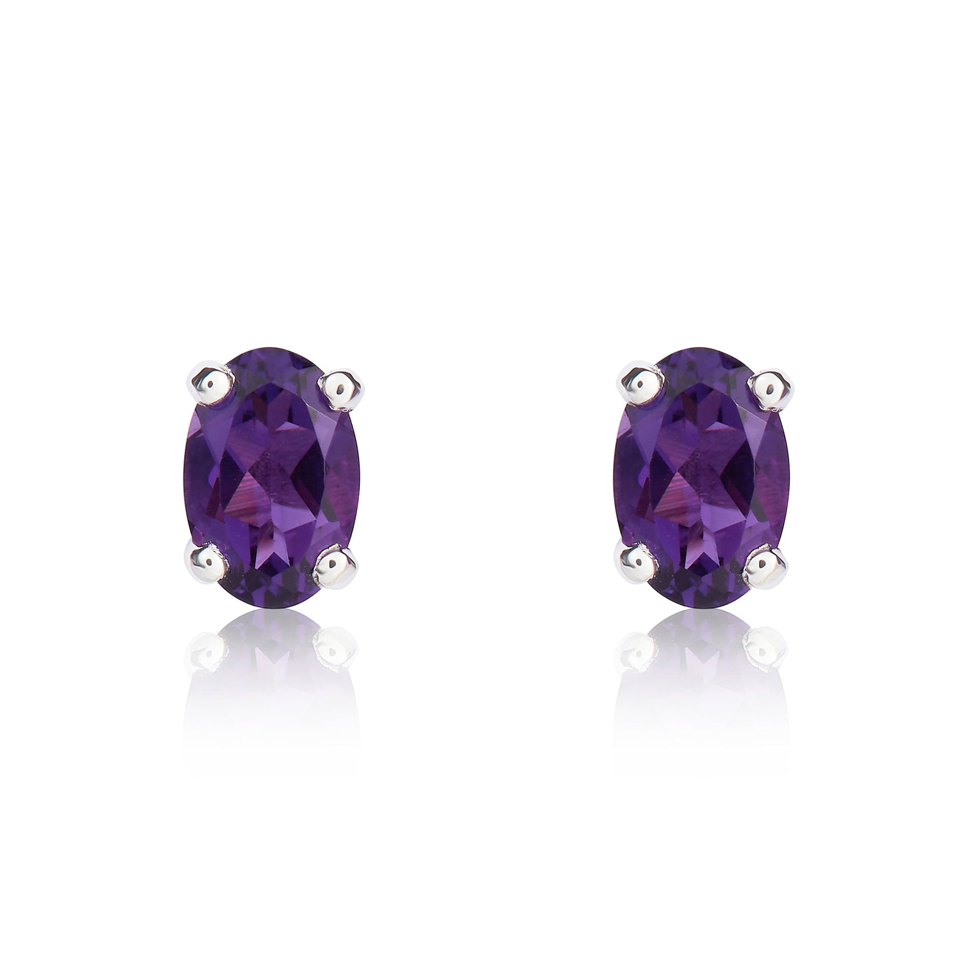 9ct White Gold 6x4 Oval Amethyst Claw Set Earrings
