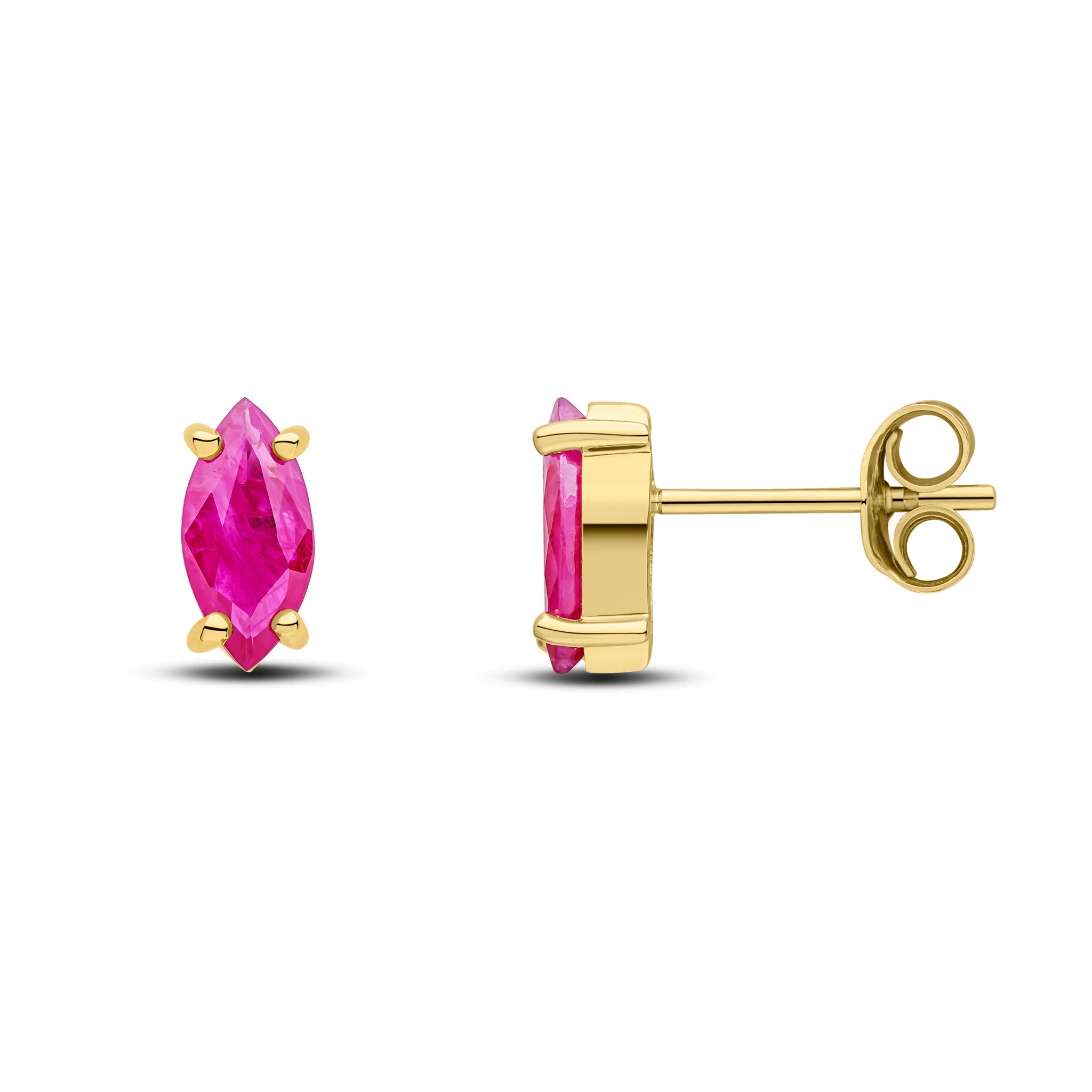9ct Yellow Gold 8x4mm Marquise Ruby Claw Set Earrings