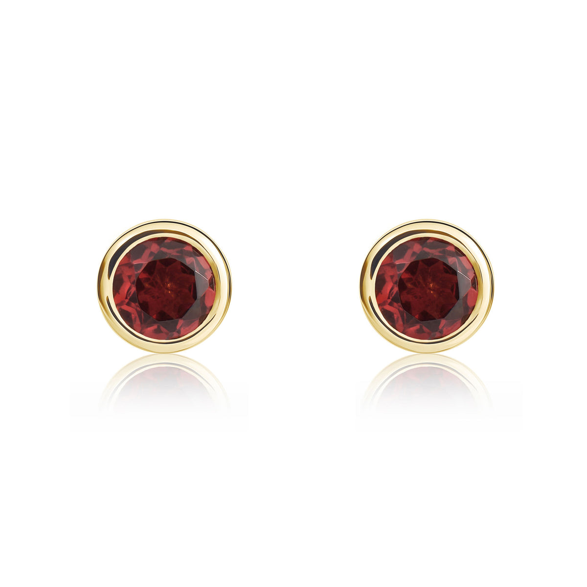 9ct Yellow Gold 4mm Round Garnet Rubover Stud Earrings
