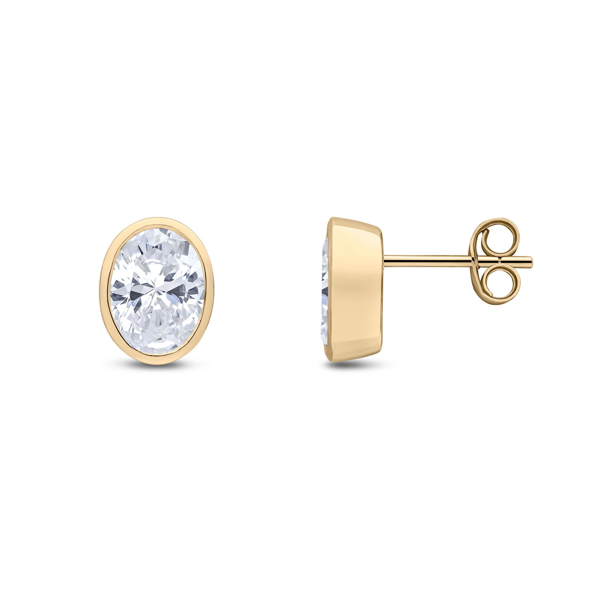 9ct Yellow Gold 8x6 Oval CZ Rubover Earrings