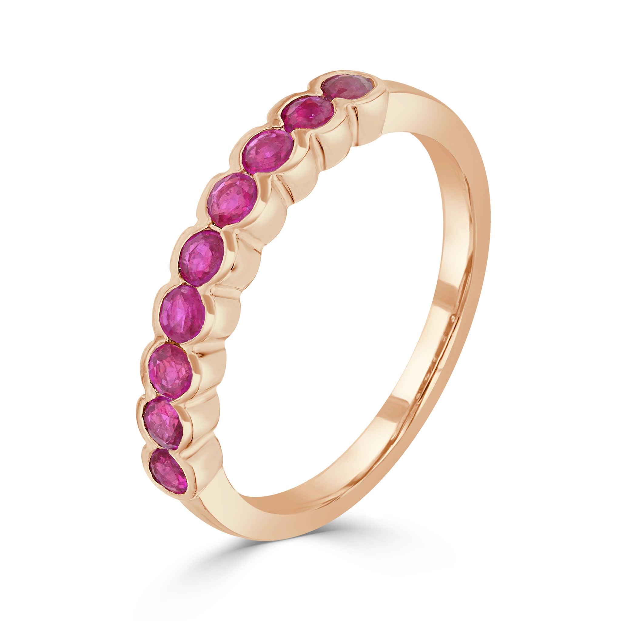 9ct Rose Gold Round Ruby 9 Stone Scalloped 1 2 Eternity Ring