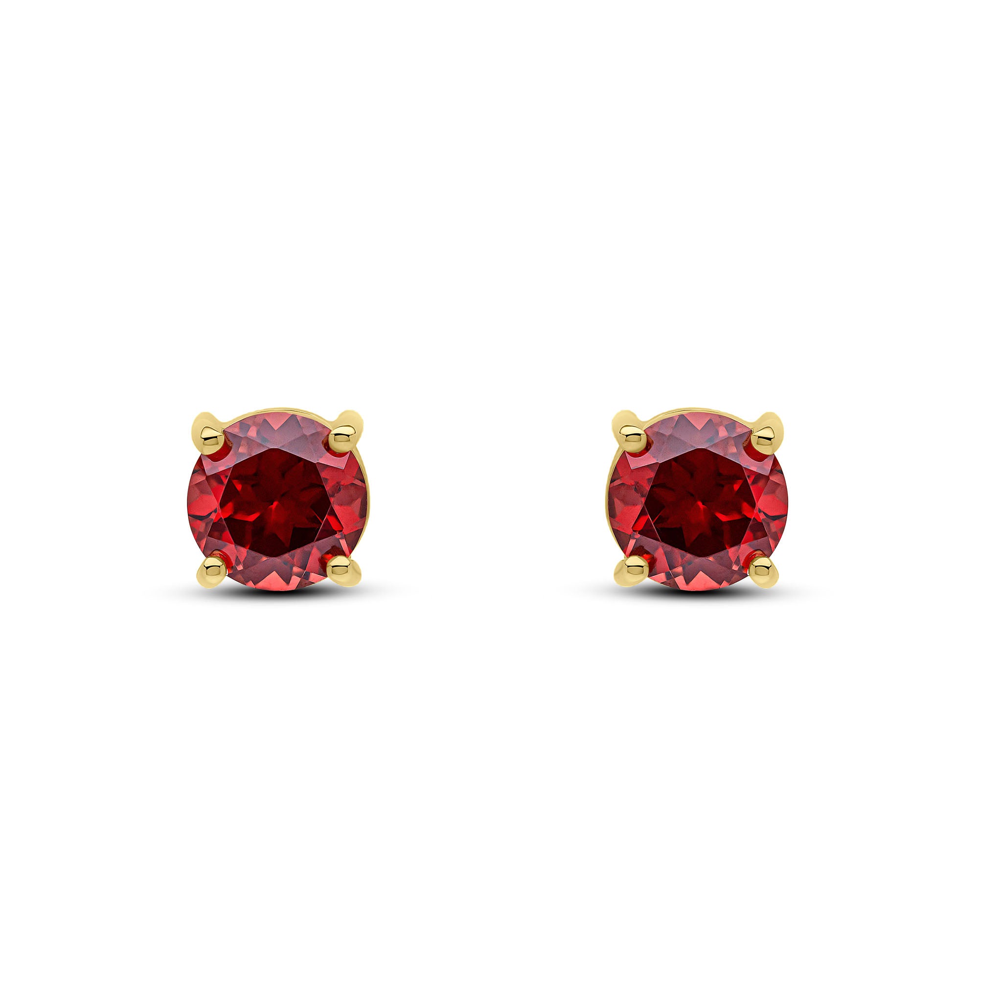 9ct Yellow Gold 6mm Round Garnet 4 Claw Earrings