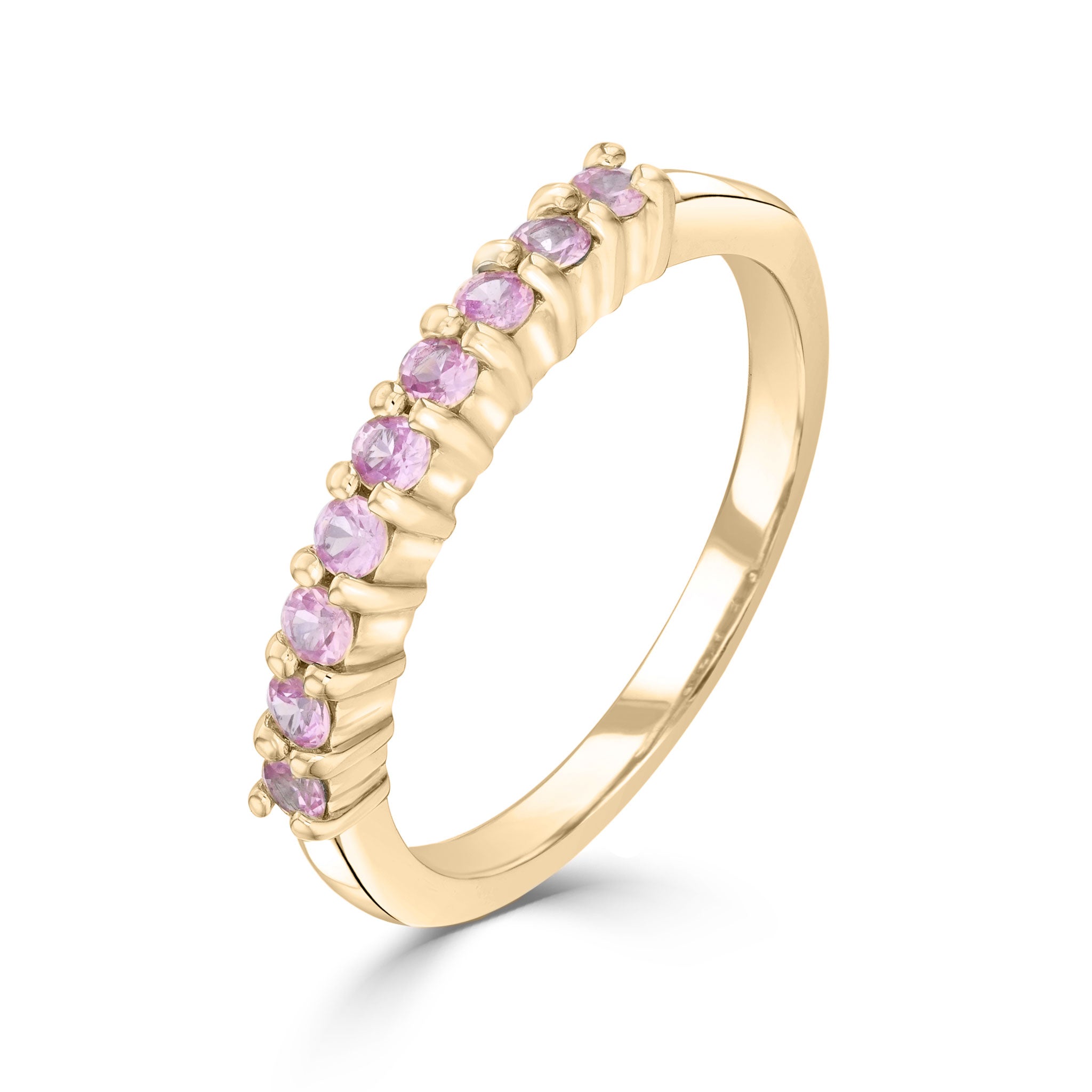 9ct Yellow Gold Round Pink Sapphire Claw Set 9 Stone Ring