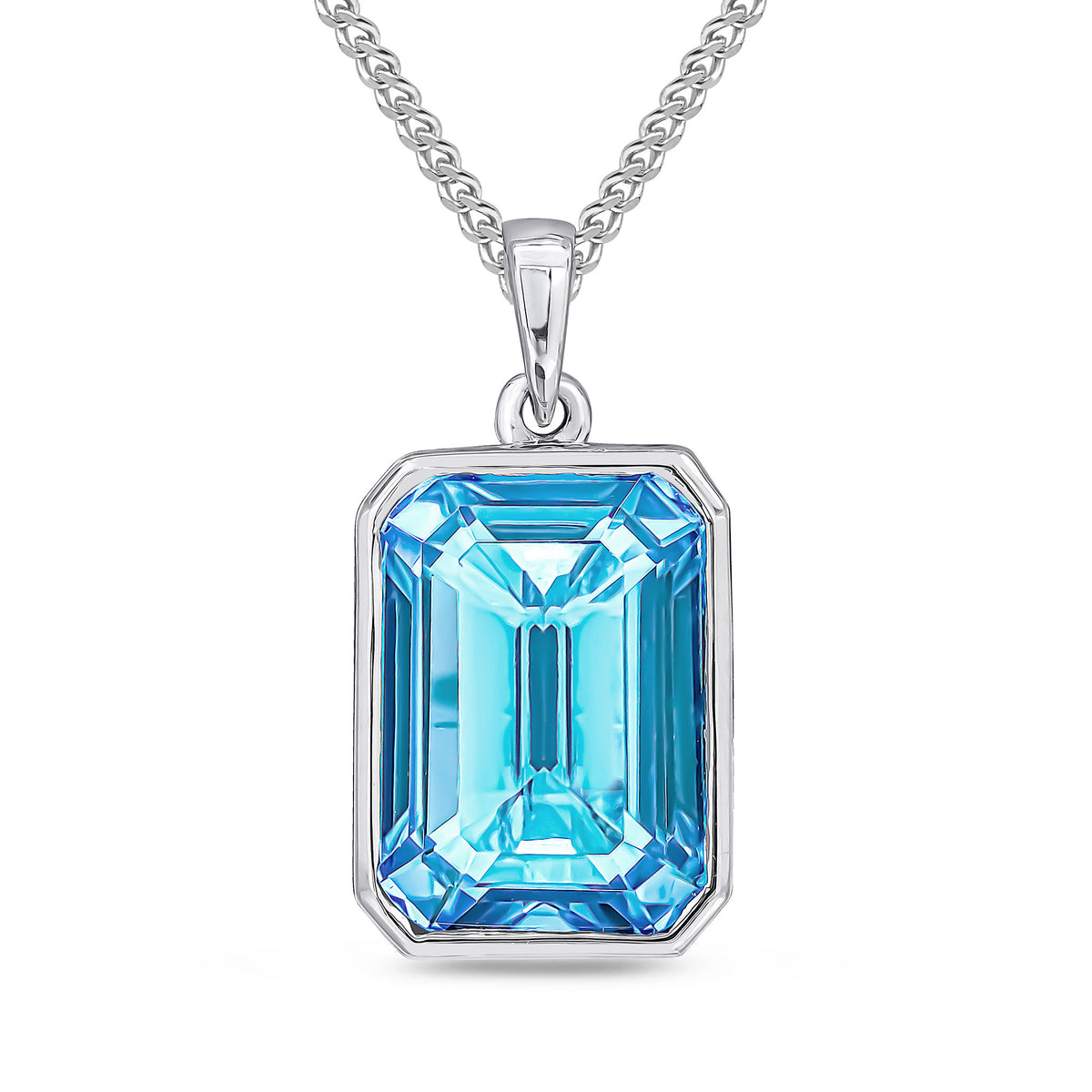 9ct White Gold 14x10 Octagon Swiss Blue Topaz Rubover Pendant