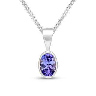 9ct white gold 6mm x 4mm Oval Tanzanite Rubover Pendant