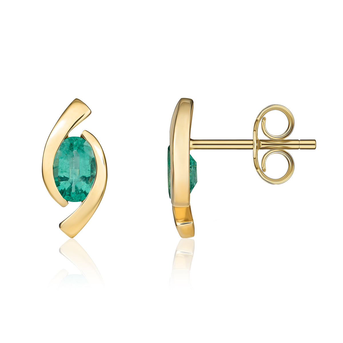 9ct Yellow Gold 6x4 Oval Emerald 'eye' Stud Earrings