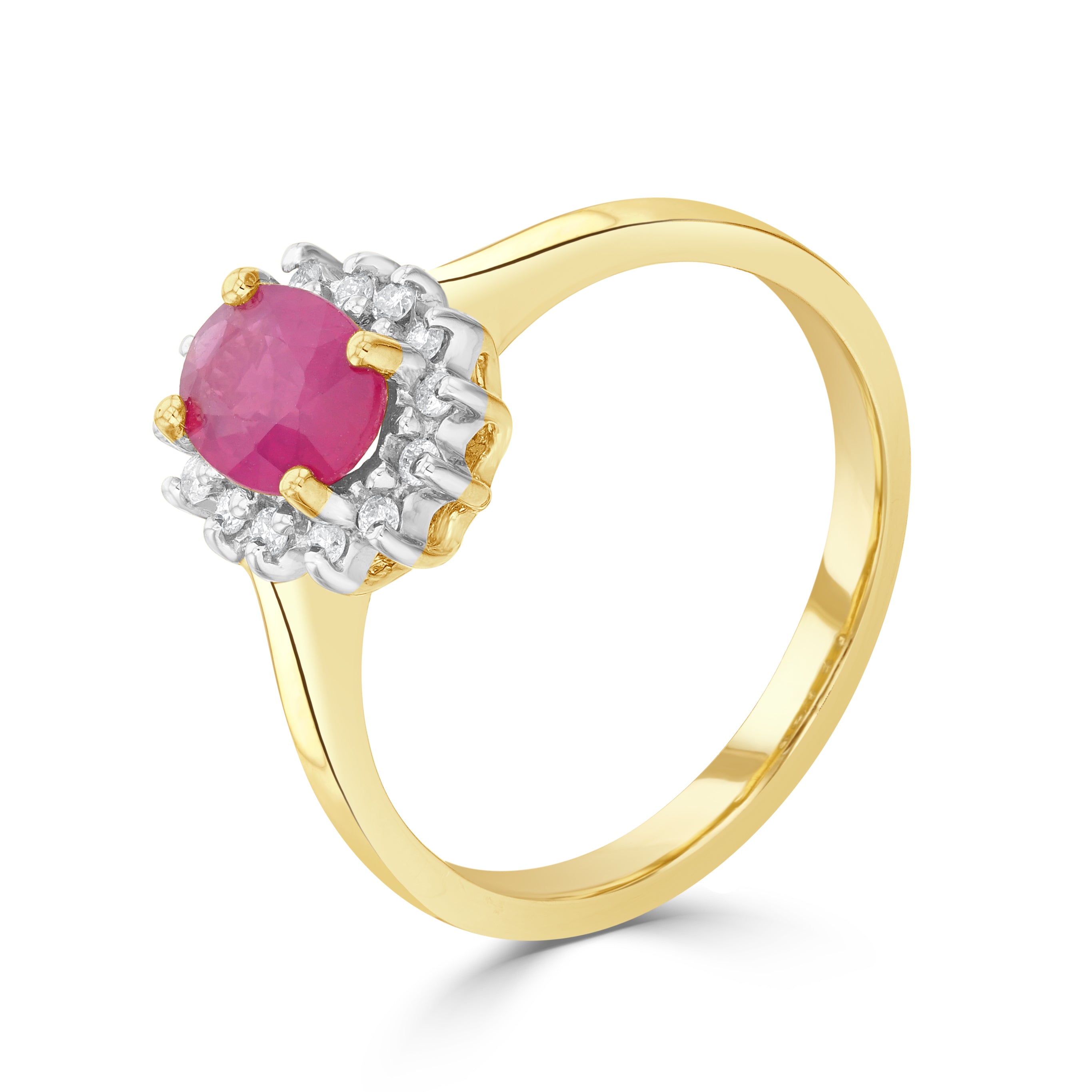 9CT YG 7X5 OVAL RUBY & DIAMOND CLAW SET CLUSTER RING. RHODIUM TO DIAMONDS 1