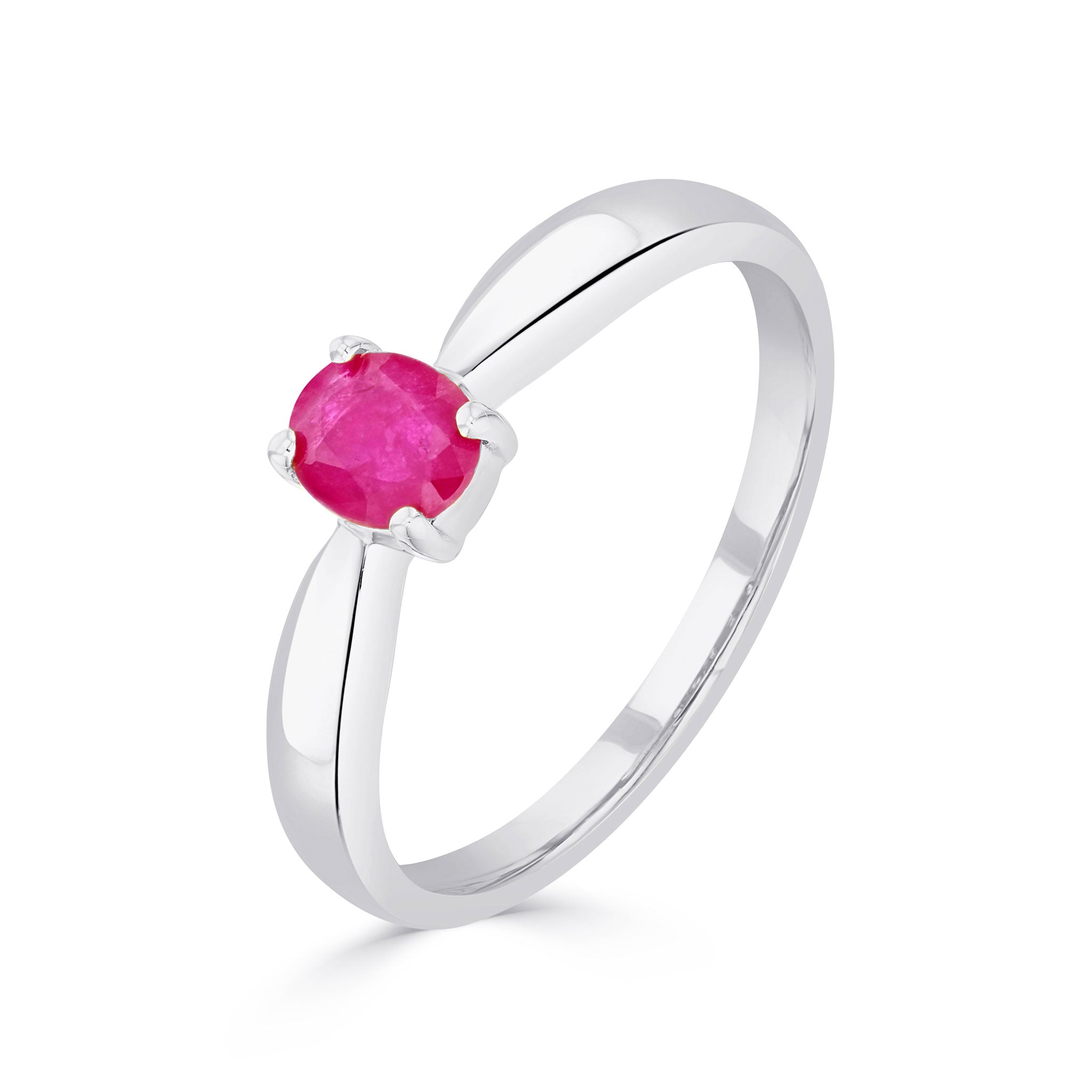 9ct White Gold 5x4mm Oval Ruby 4 Claw Single Stone Ring