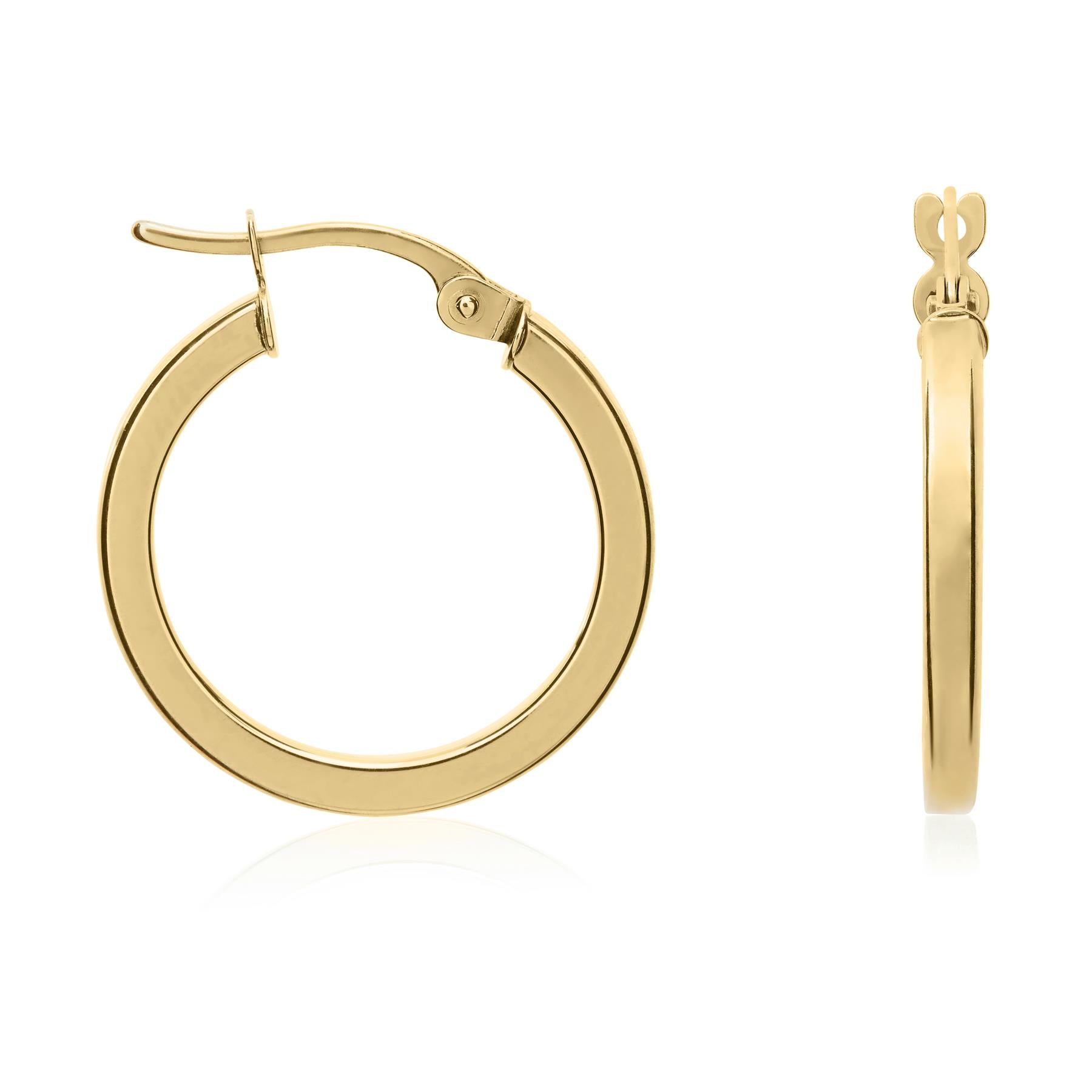 18ct Yellow Gold 2mm Square Tube Round Hoop Earrings 24mm Diameter