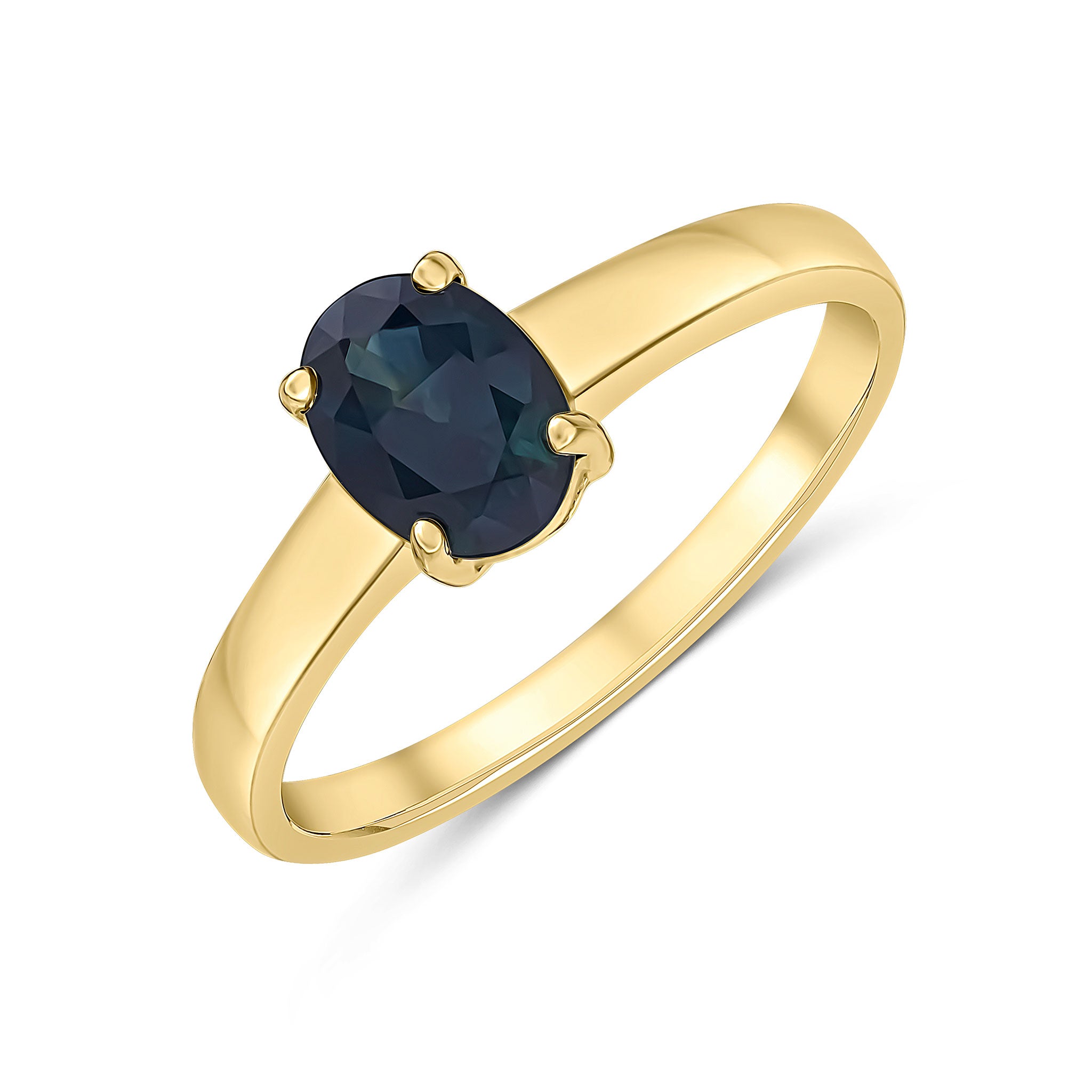9ct Yellow Gold 7x5mm Oval Sapphire Claw Set Single Stone Ring