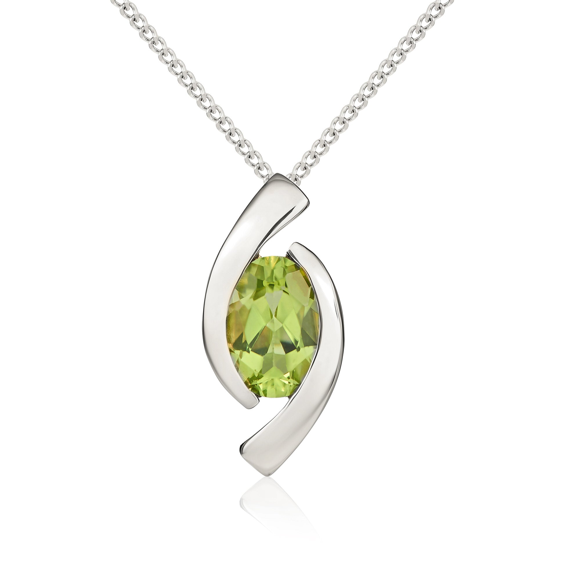 9ct White Gold Oval Peridot 'eye' Design Pendant