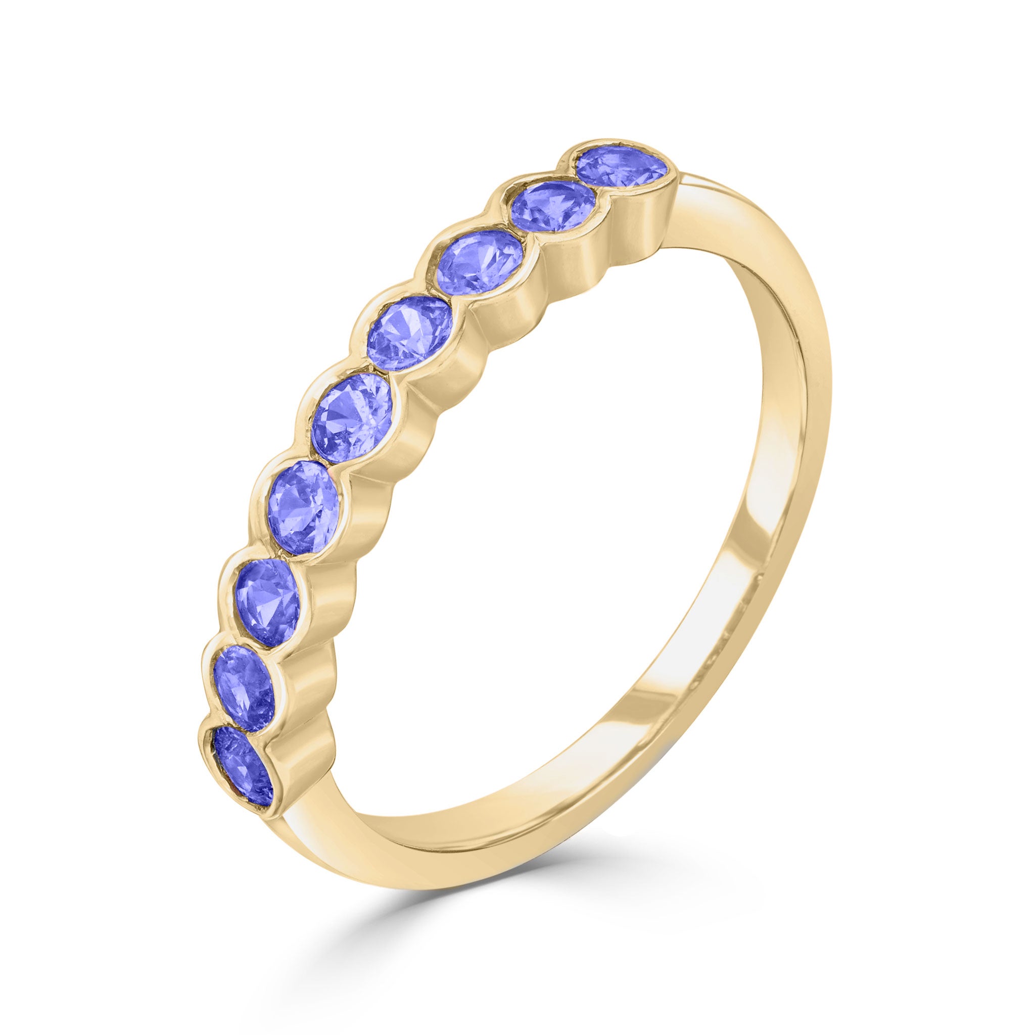 9ct Yellow Gold Round Tanzanite 9 Stone Scalloped 1 2 Eternity Ring