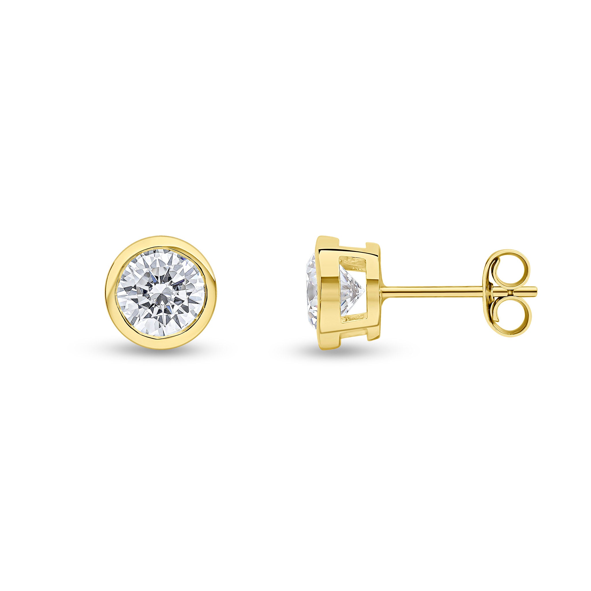9ct Yellow Gold 6mm Round CZ Rubover Earrings