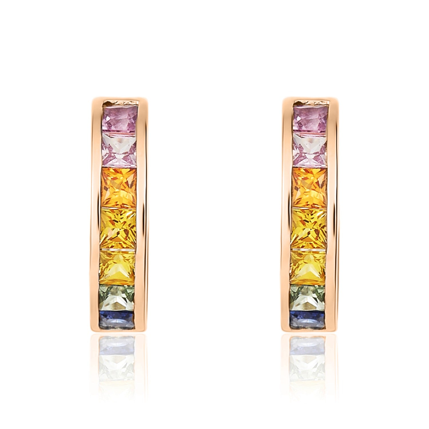 9ct Rose Gold Square Multi-Sapphire Channel Set Huggy Earrings