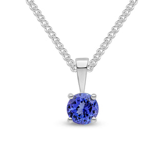 9CT WG 5MM ROUND TANZANITE 4 CLAW SINGLE STONE PENDANT