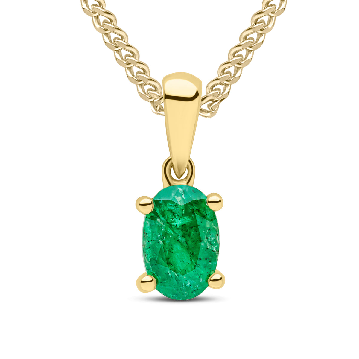 9ct Yellow Gold 6x4 Oval Emerald Claw Set Pendant