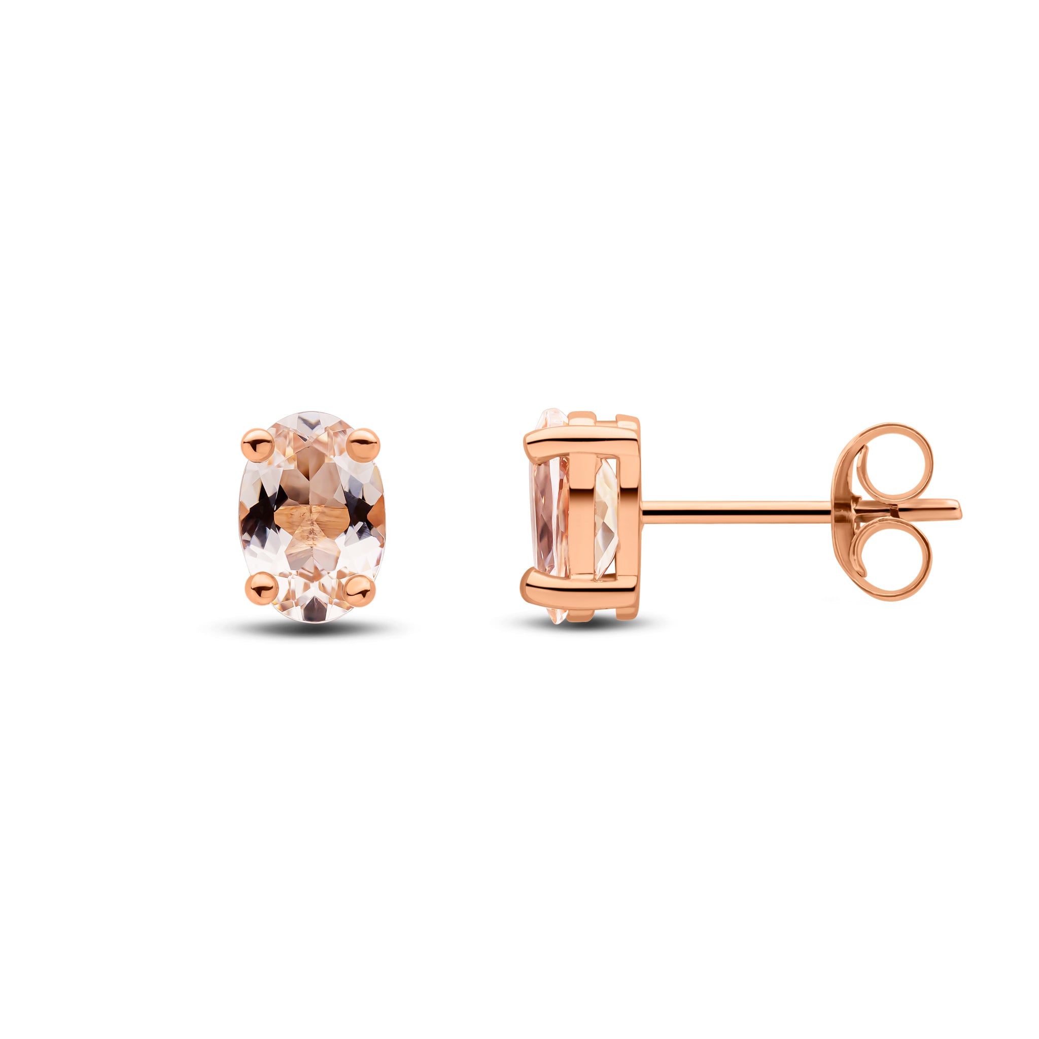 9ct Rose Gold 7x5 Oval Morganite Claw Stud Earrings