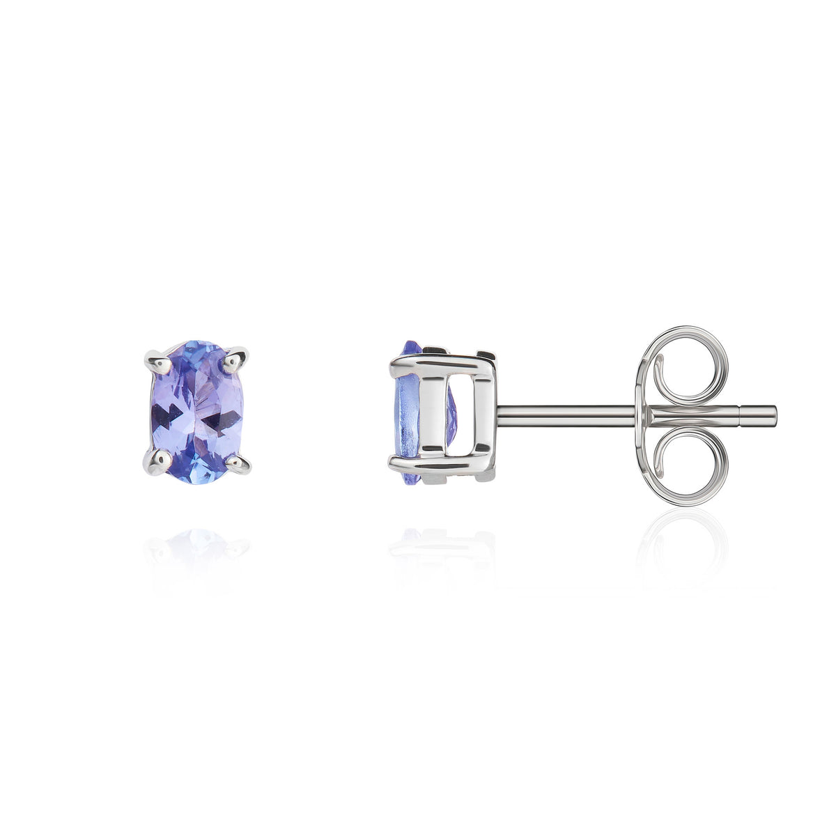 9ct White Gold 5x3mm Oval Tanzanite 4 Claw Stud Earrings