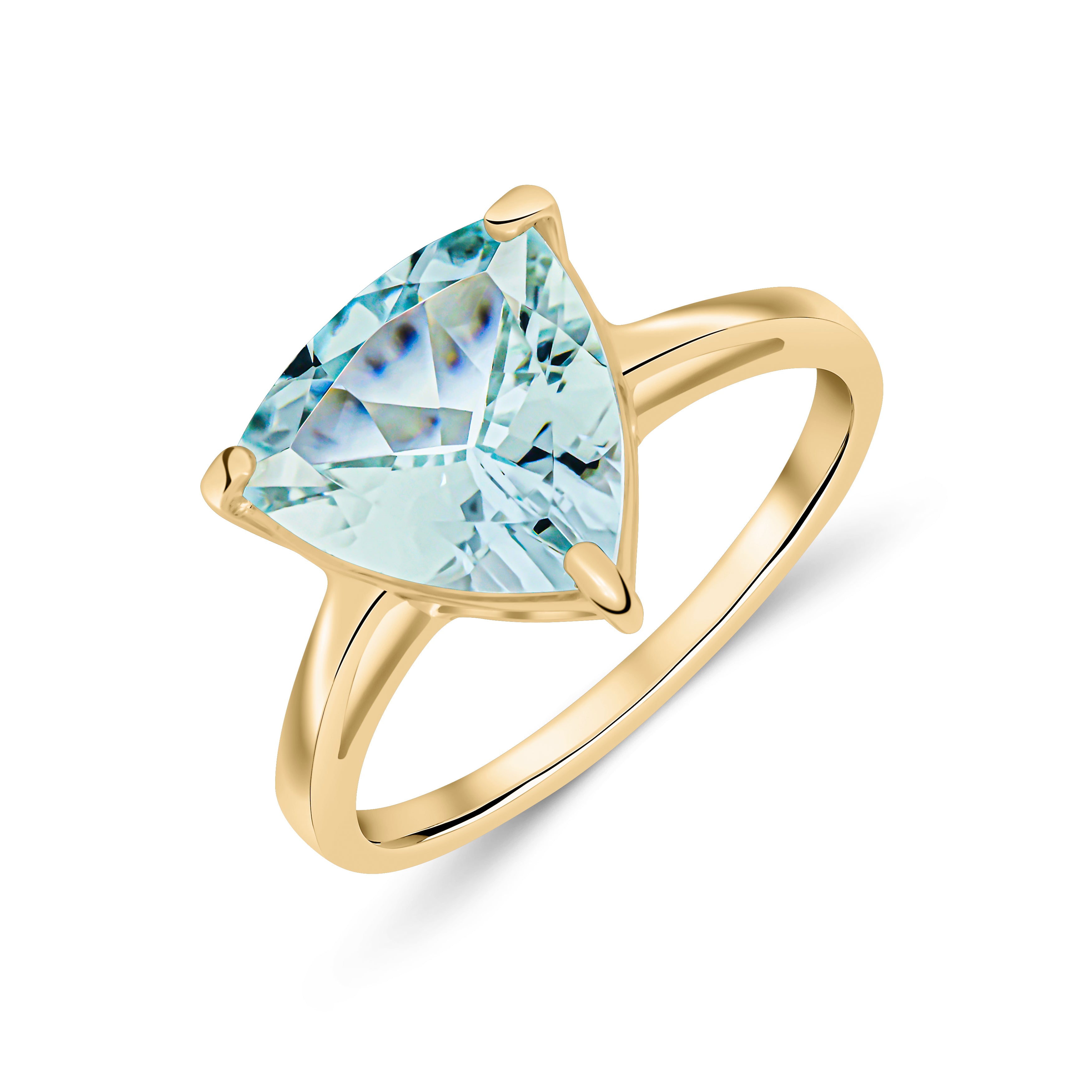9ct Yellow Gold 10mm Trillion Aquamarine Single Stone Claw Ring