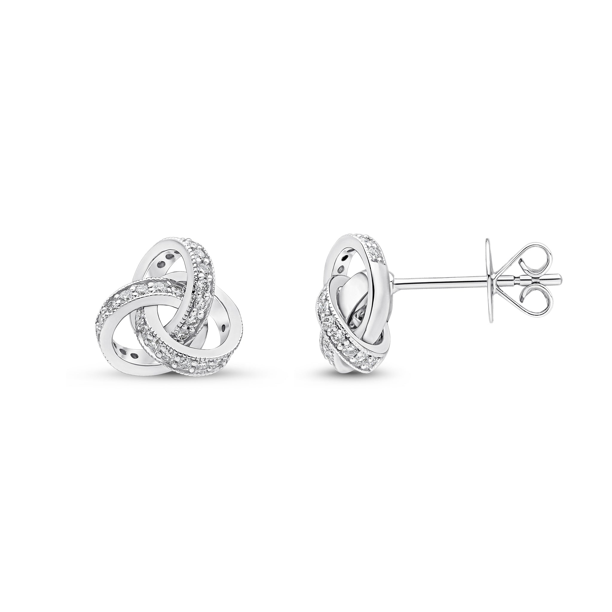 18ct White Gold Round Diamond Grain Set Knot Stud Earrings Small