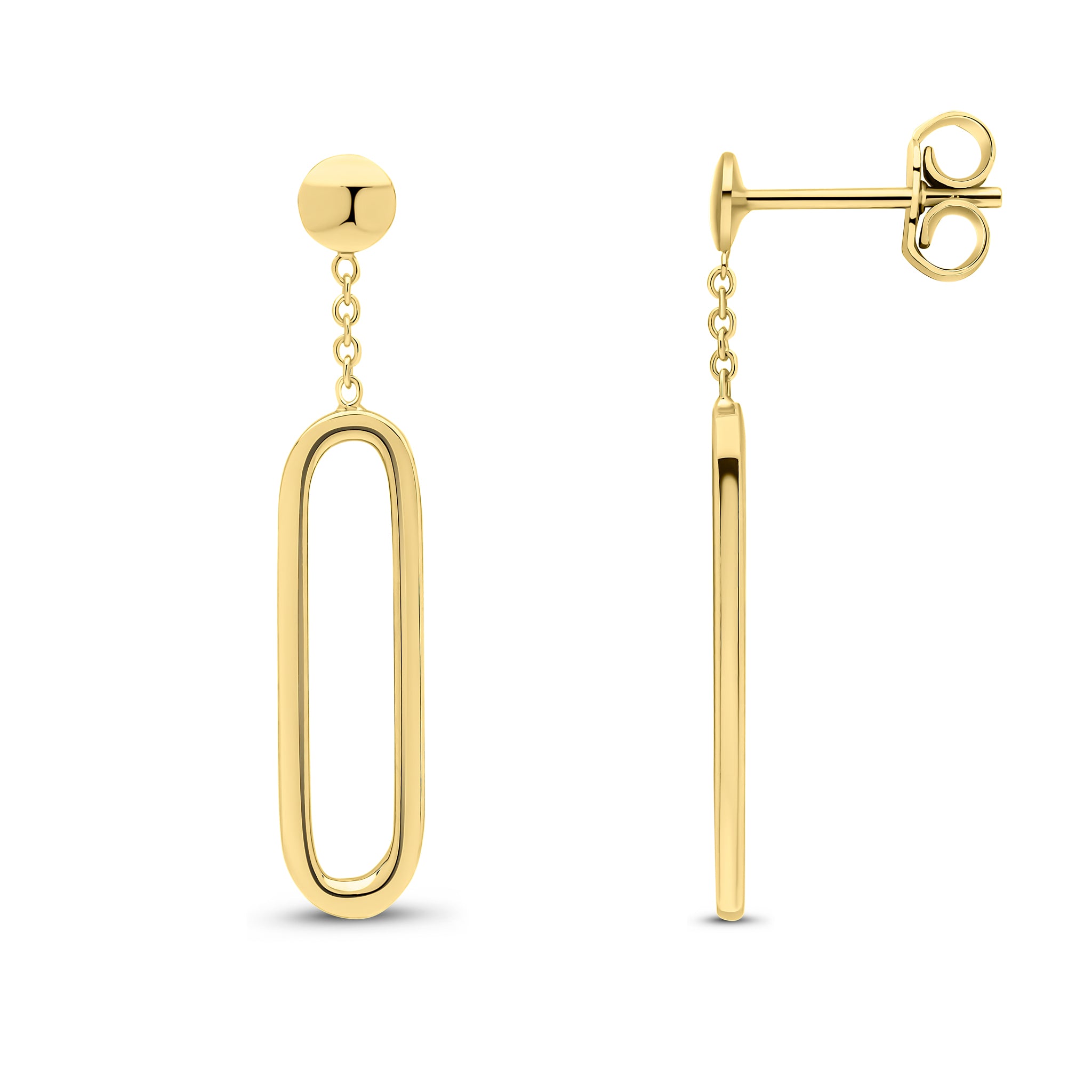 9ct yellow gold Open Oval & Chain Drop Earrings