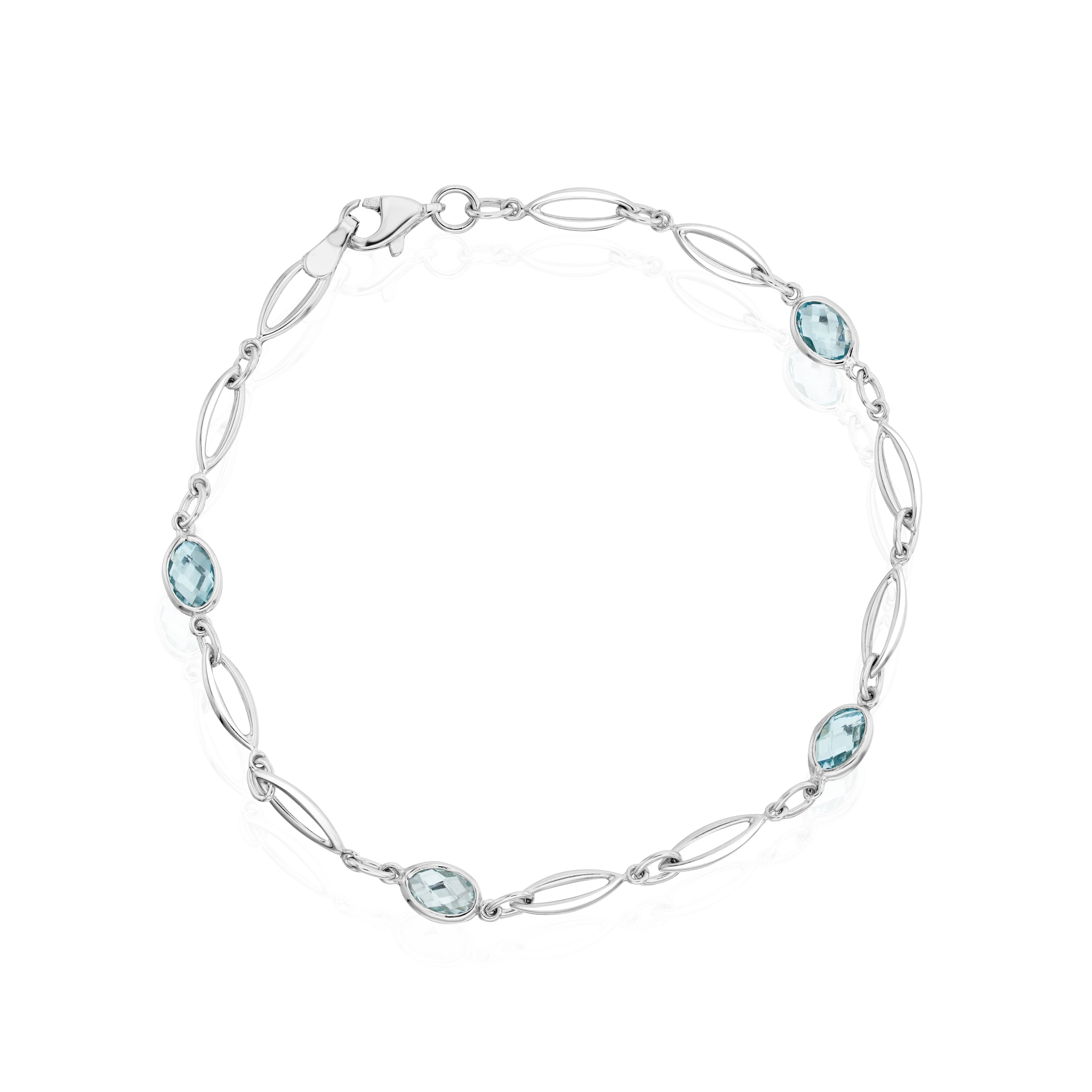 9ct White Gold Marquise & Swiss Blue Topaz Oval Bracelet 7"