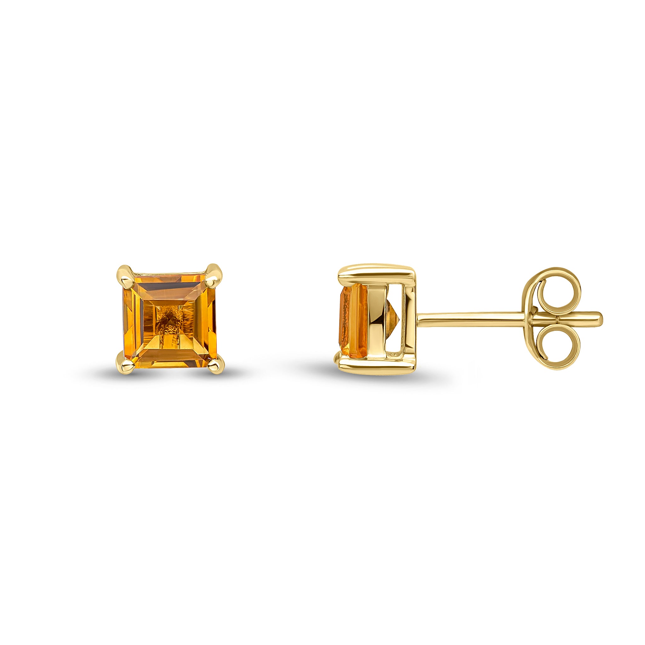 9ct Yellow Gold 5mm Square Citrine Claw Set Earrings