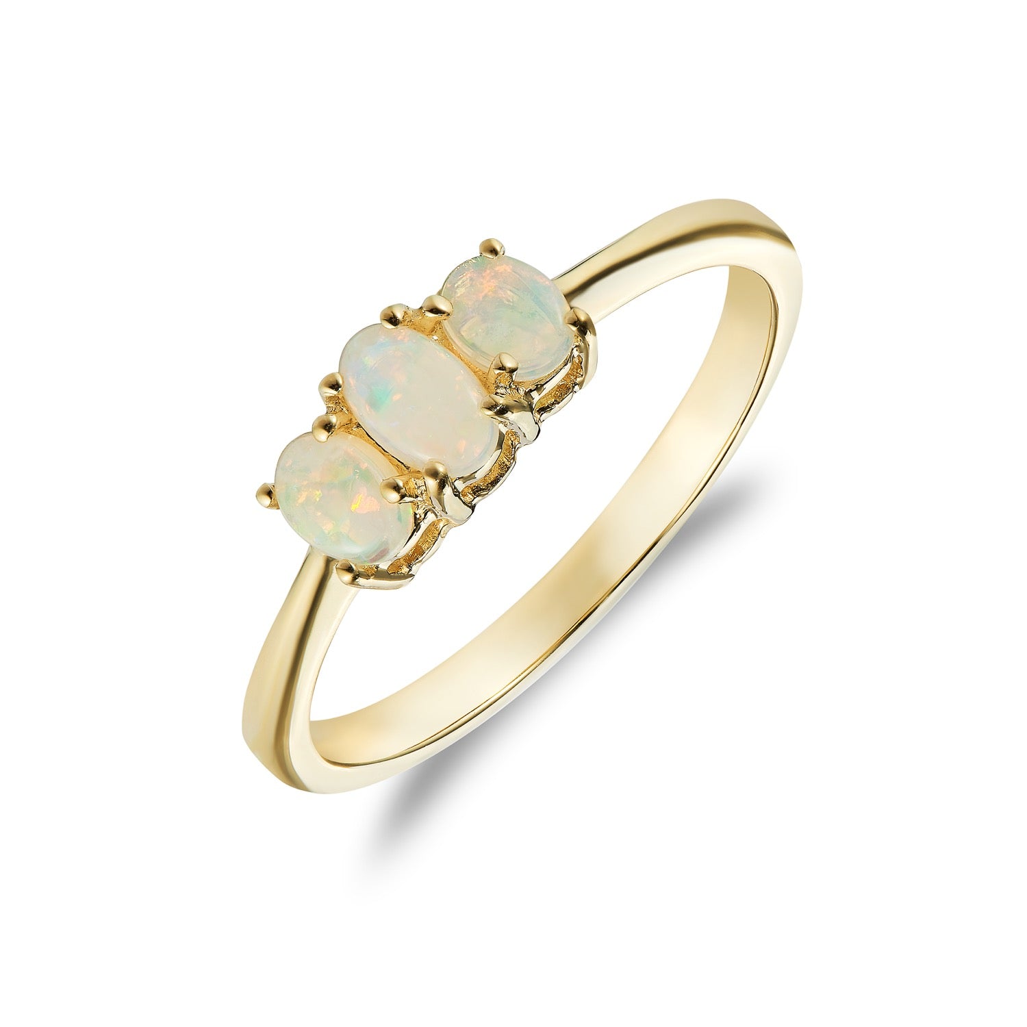 9ct Yellow Gold Oval Opal 3 Stone Claw Set Ring