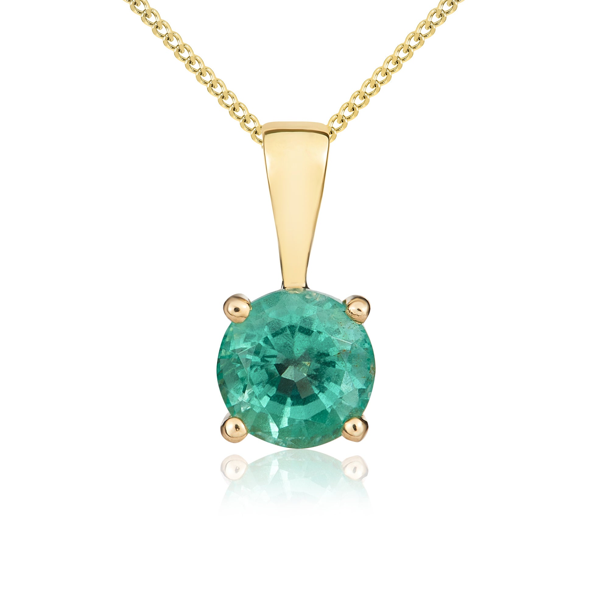 9ct Yellow Gold 5mm Round Emerald 4 Claw Single Stone Pendant