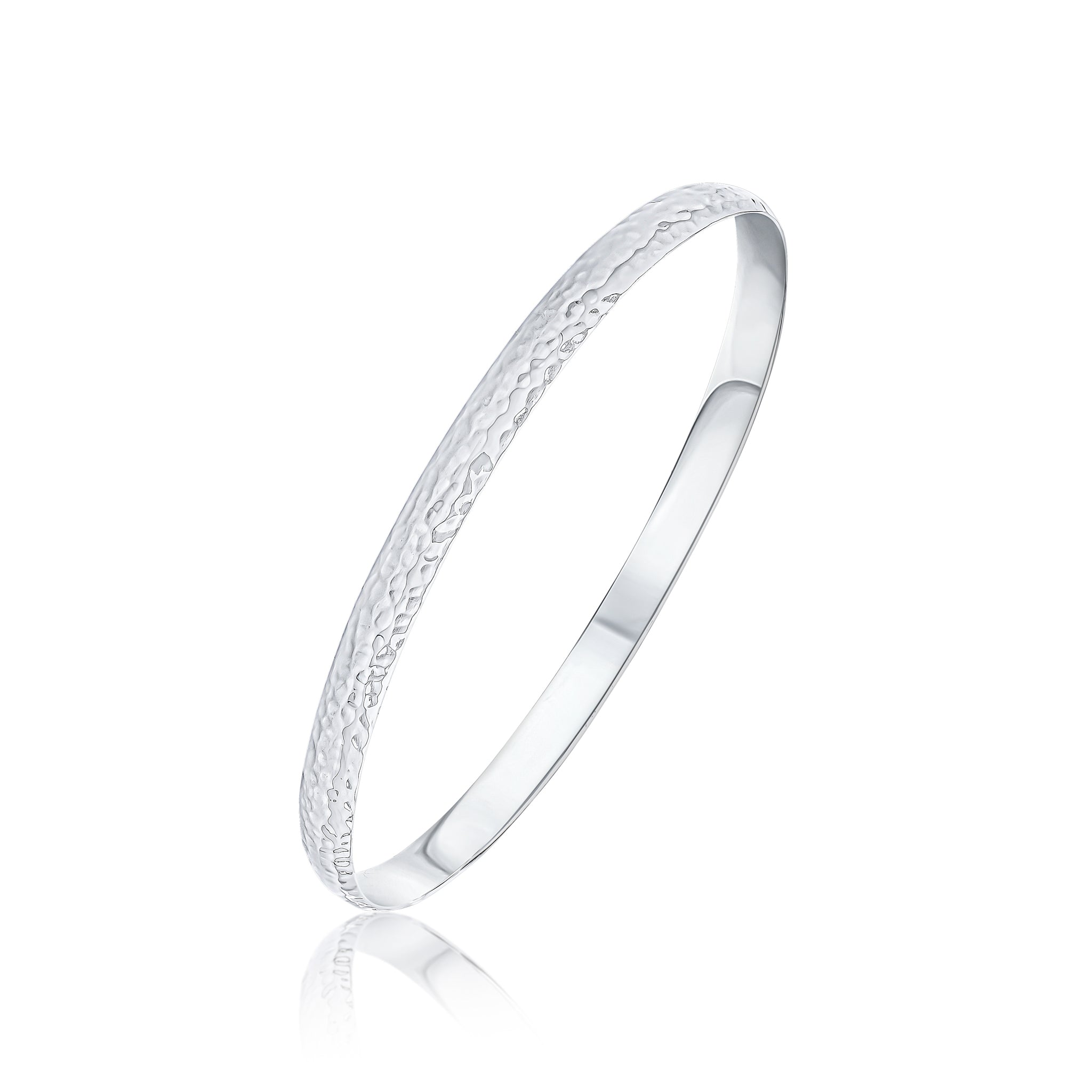 Silver 5.4mm Court Hammered Bangle