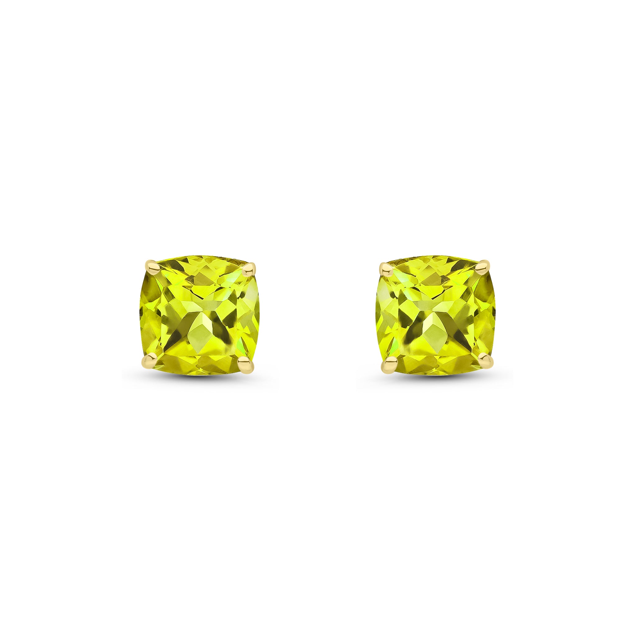 9ct Yellow Gold 8mm Cushion Peridot Claw Set Earrings