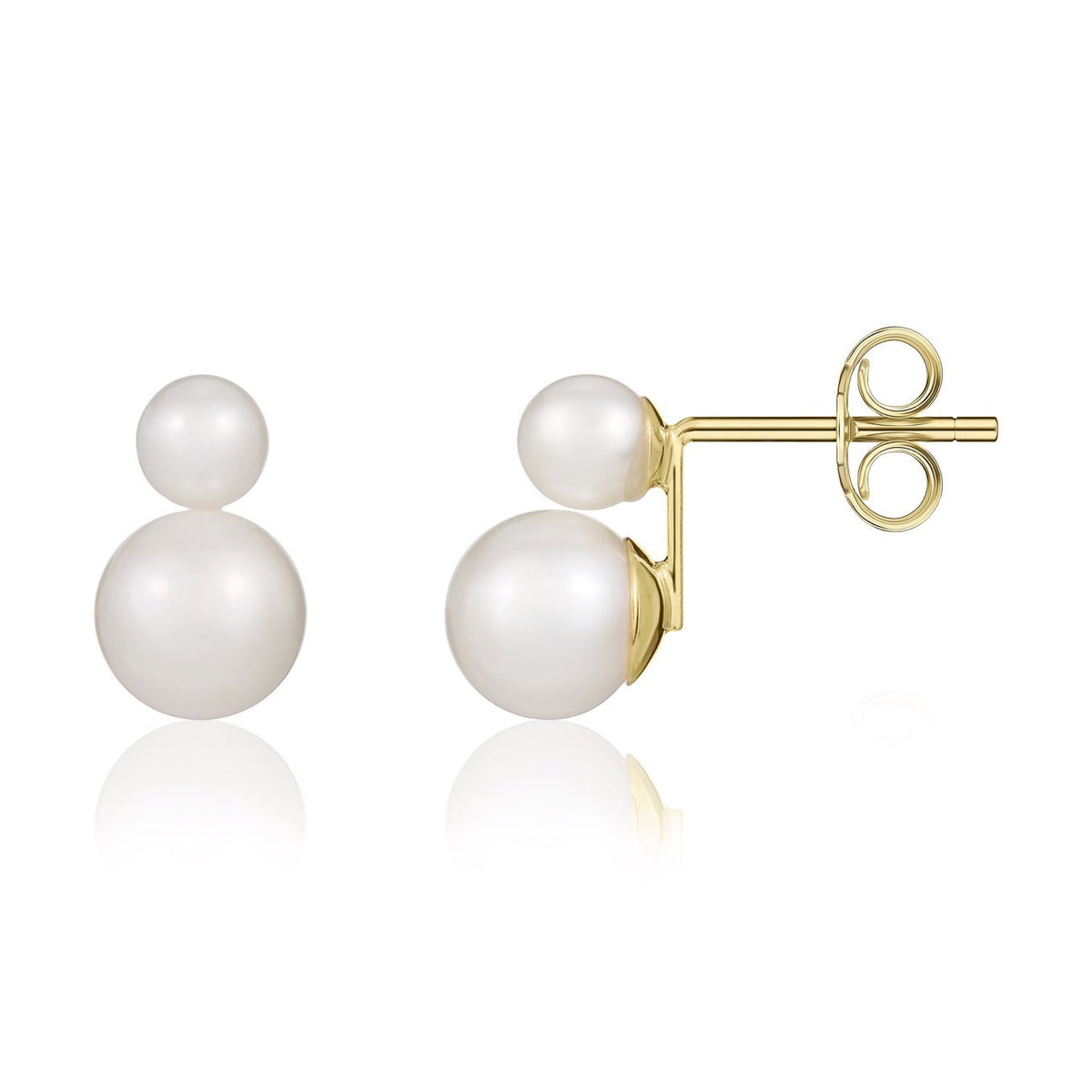 9ct Yellow Gold Double Pearl Stud Earrings