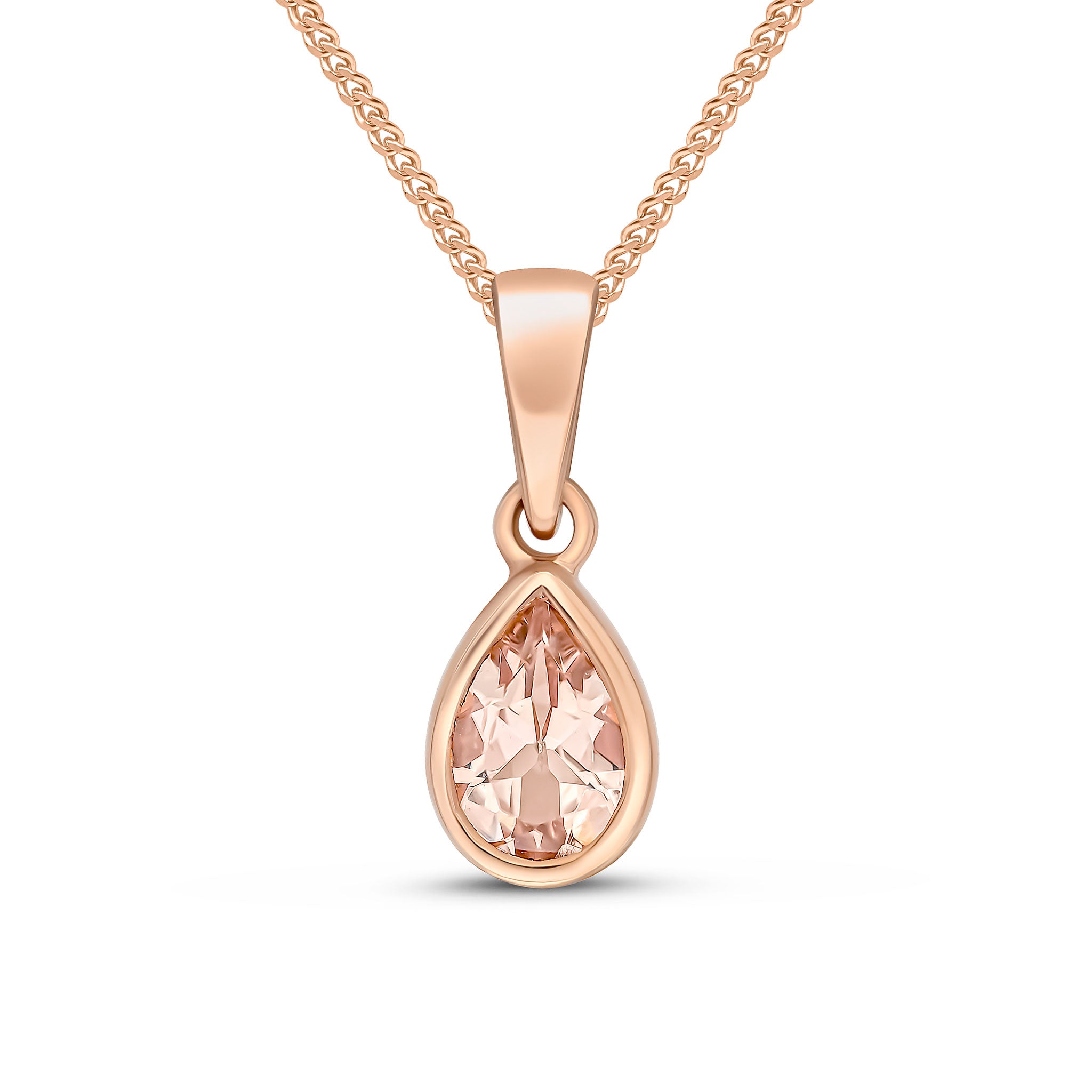 9ct rose gold 6mm x 4mm Pear shaped Morganite Rubover Single Stone Pendant