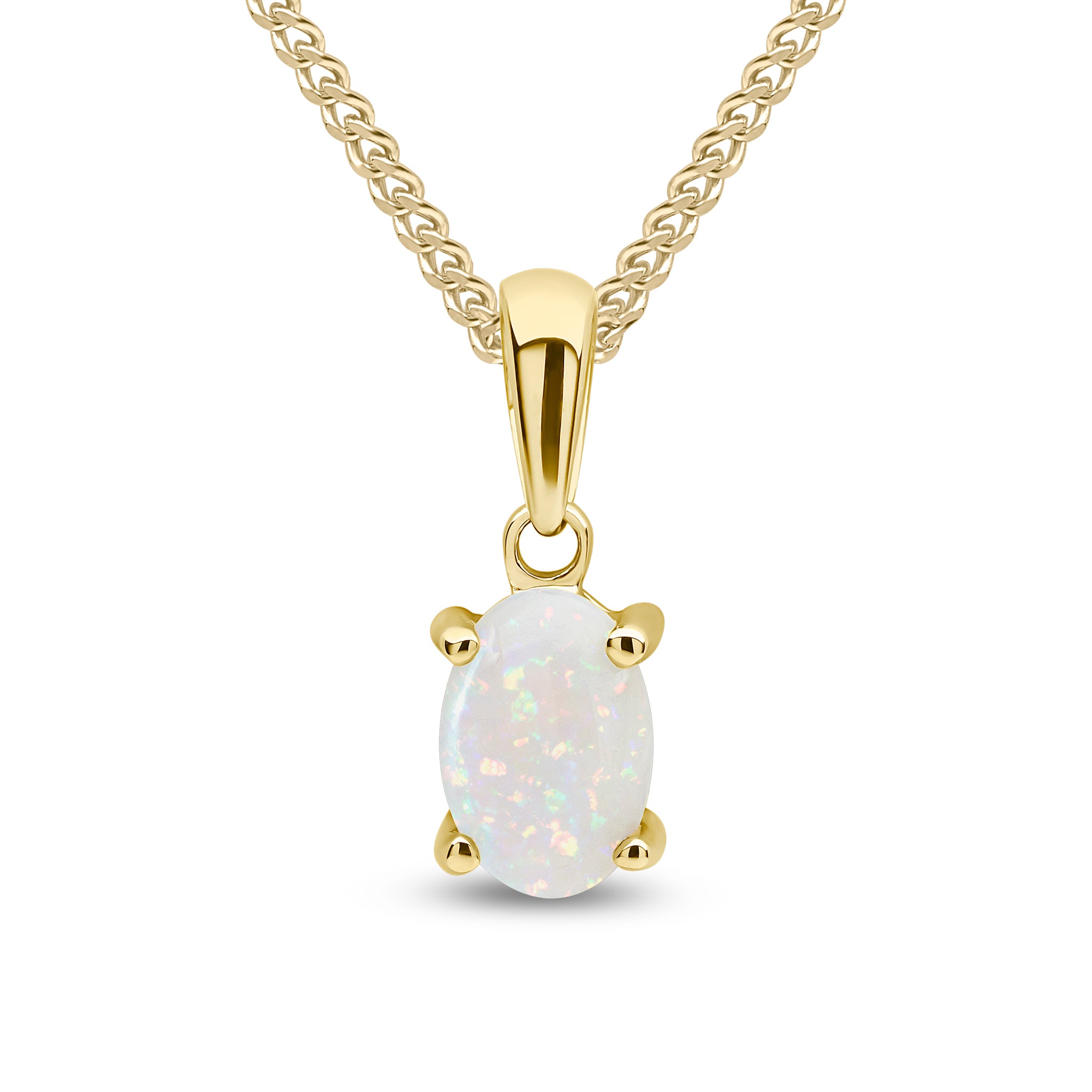 9ct Yellow Gold 6x4 Oval Opal Claw Set Pendant