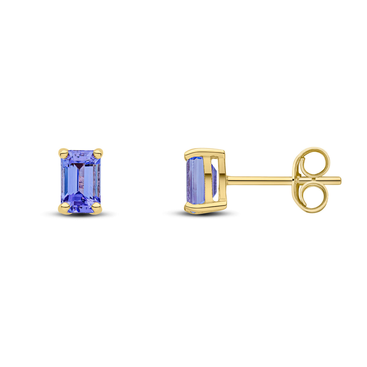 9ct Yellow Gold 5x3 Octagon Tanzanite Claw Set Earrings